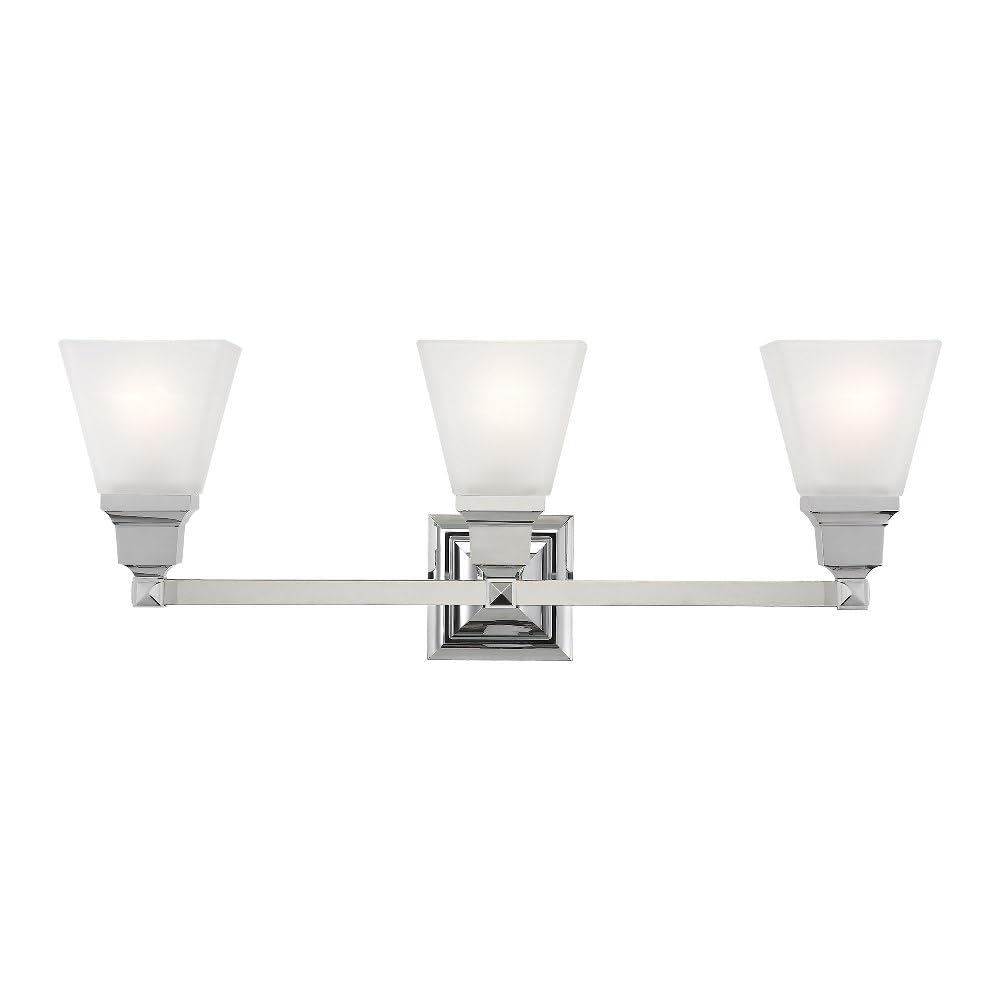 Livex Lighting 1033-35 Mission 3-Light Bathroom Vanity Light Fixture in Polished Nickel - Perfect for Bathroom, Powder Room, and Dressing Area Lighting