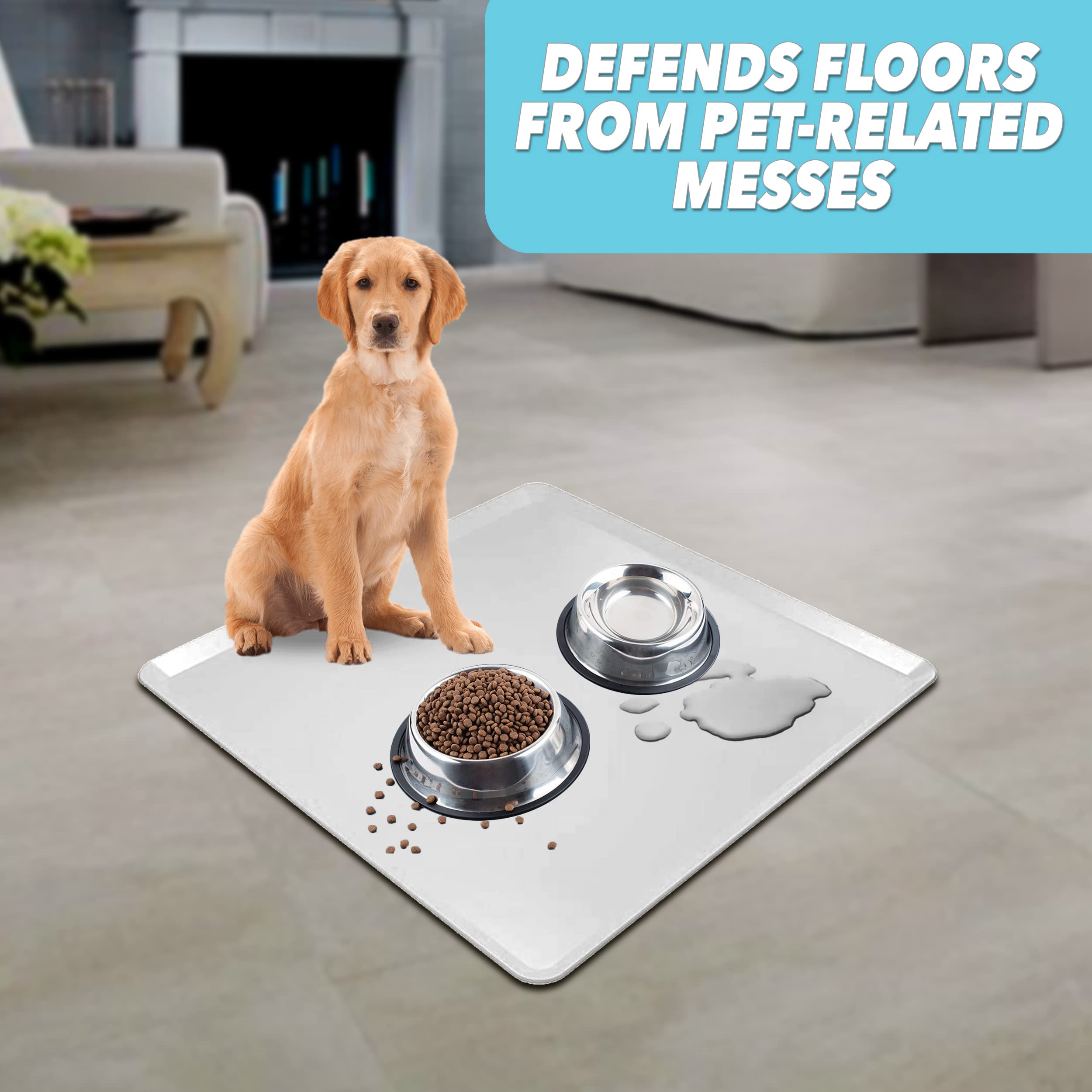 TidyFriend 24x24 Inch Silicone Pet Food Mat - Non-Slip Dog & Cat Feeding Tray for Food and Water - Durable Pet Supplies in Grey - Perfect for Messy Eaters and Spill Protection in Kitchen or Outdoor Use