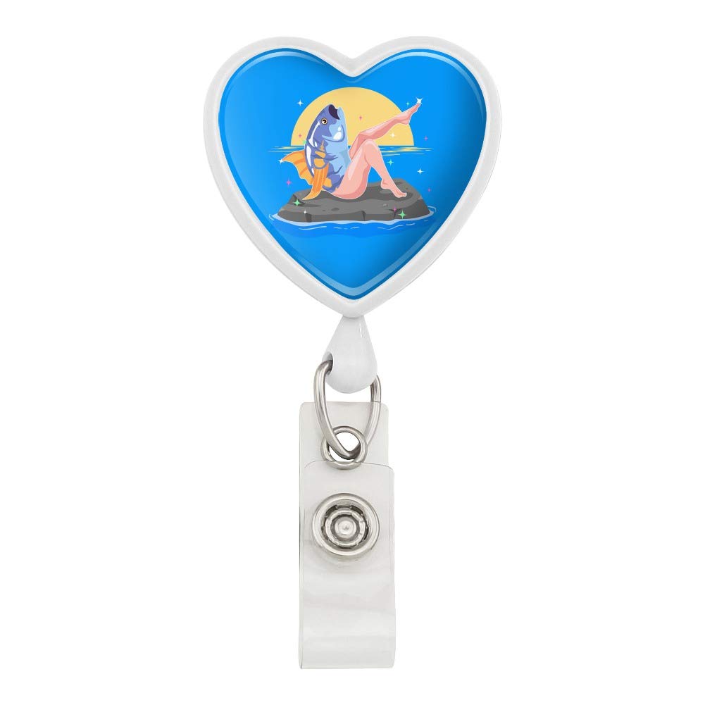 Funny Reverse Mermaid Tuna Head Heart Lanyard - Retractable Badge ID Card Holder for Work, School & Events - Unique Gift for Mermaid Lovers & Office Professionals