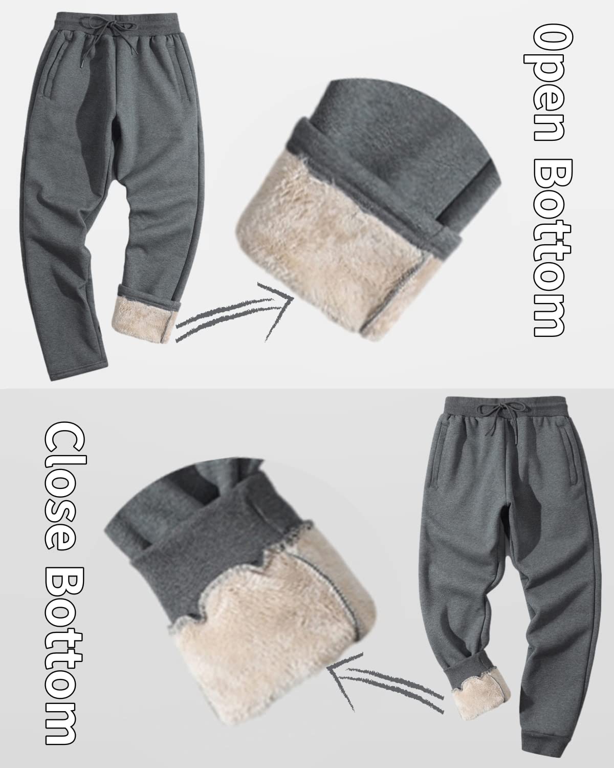 Shiyifa Men's Winter Fleece-Lined Sweatpants - Thermal Sherpa Joggers with Pockets for Cold Weather | Warm Activewear for Running, Hiking & Outdoor Activities