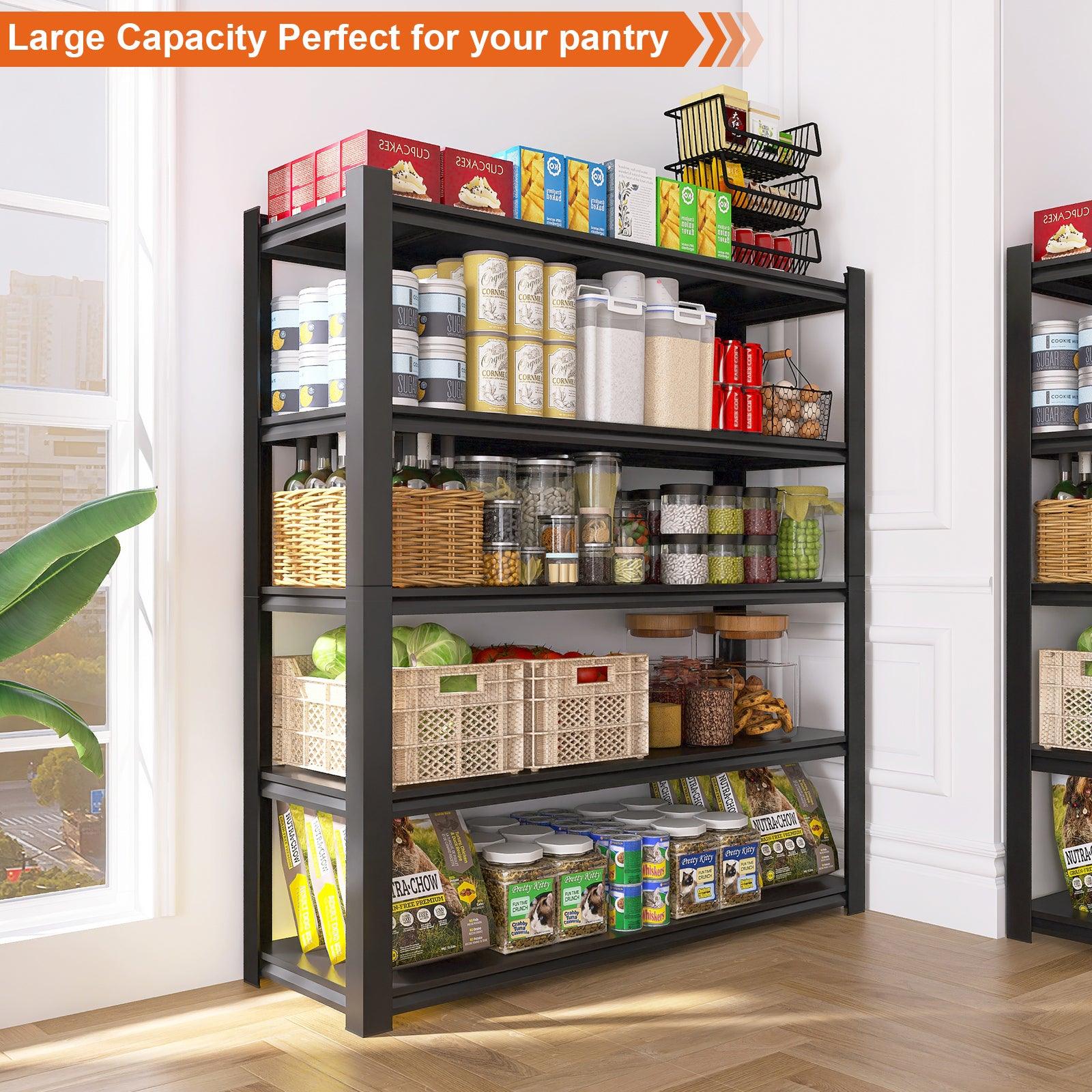 15.75 Inch Wide Black Metal Shelving Unit with 5 Adjustable Dividers - Heavy Duty Storage Rack for Garage, Kitchen, Office - Large Capacity & Strong Load Bearing - Perfect for Organizing Tools, Pantry Items & Office Supplies
