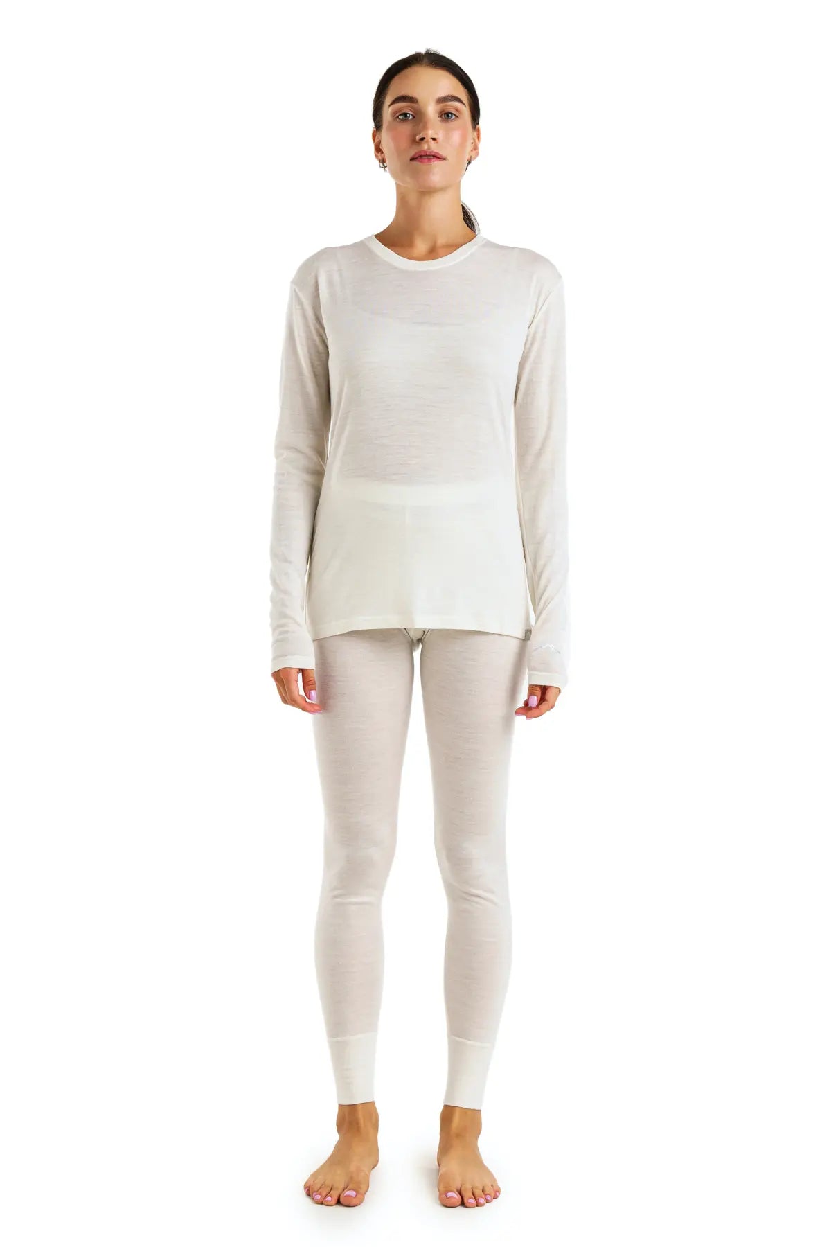 Women's Merino Wool Thermal Underwear Set - 165 GSM Off White - Base Layer for Winter, Hiking & Outdoor Activities
