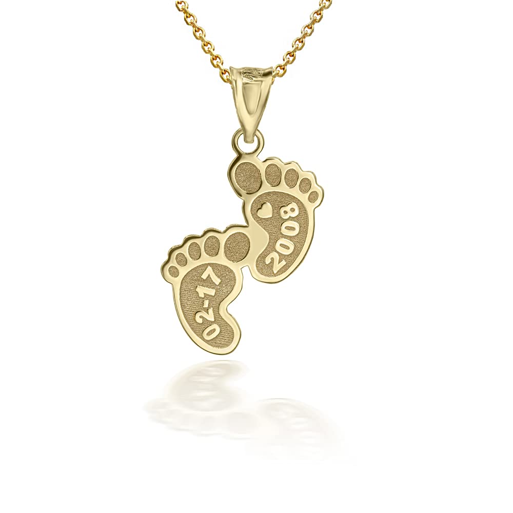 Personalized 10K Yellow Gold Baby Footprint Name Necklace - Custom Engraved with Child's Name & Birth Date - Meaningful Keepsake Gift for Newborns, Christenings & First Birthdays