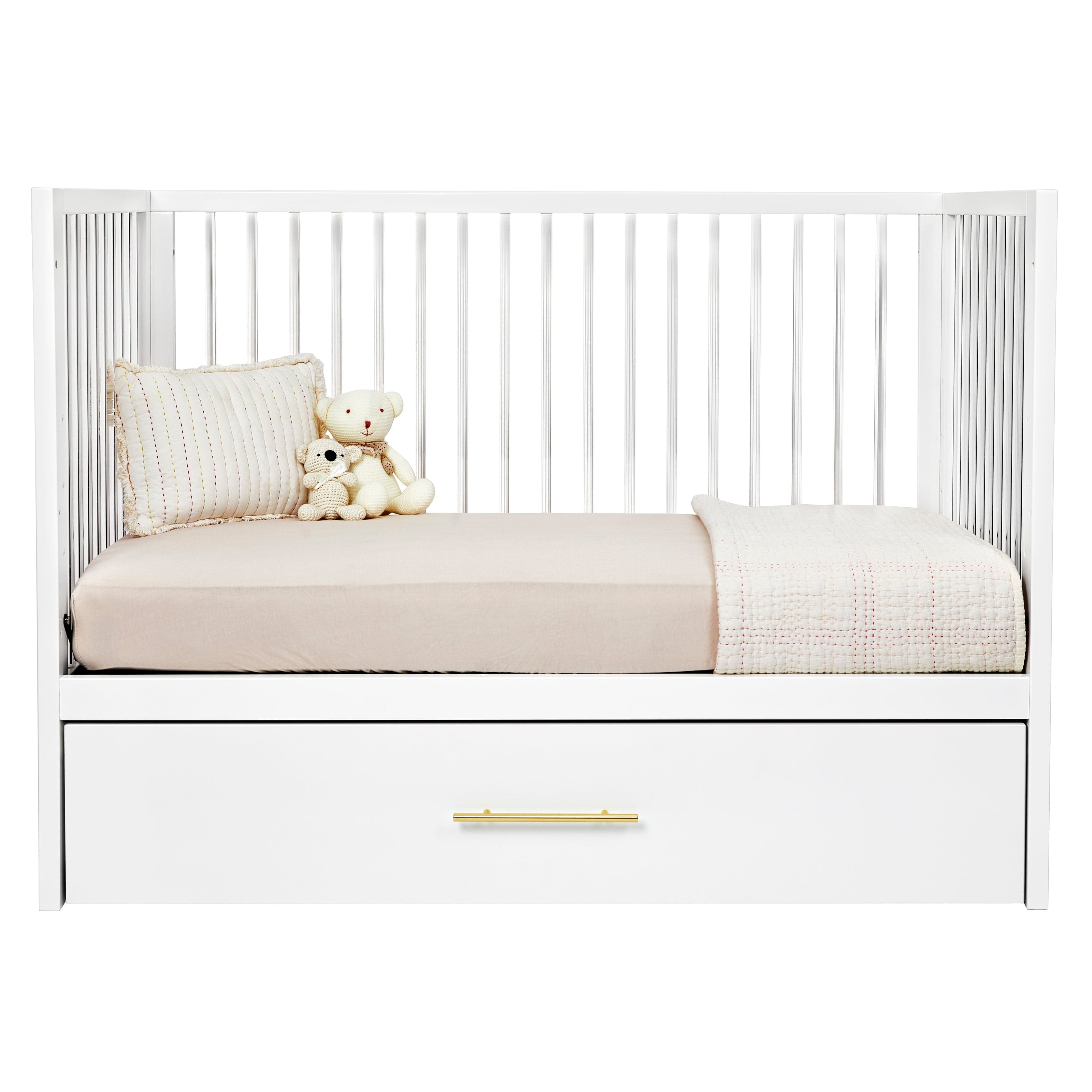 Hush Crib with Trundle - Gold Handle Baby Bed for Nursery - Perfect for Newborns, Toddlers & Small Spaces