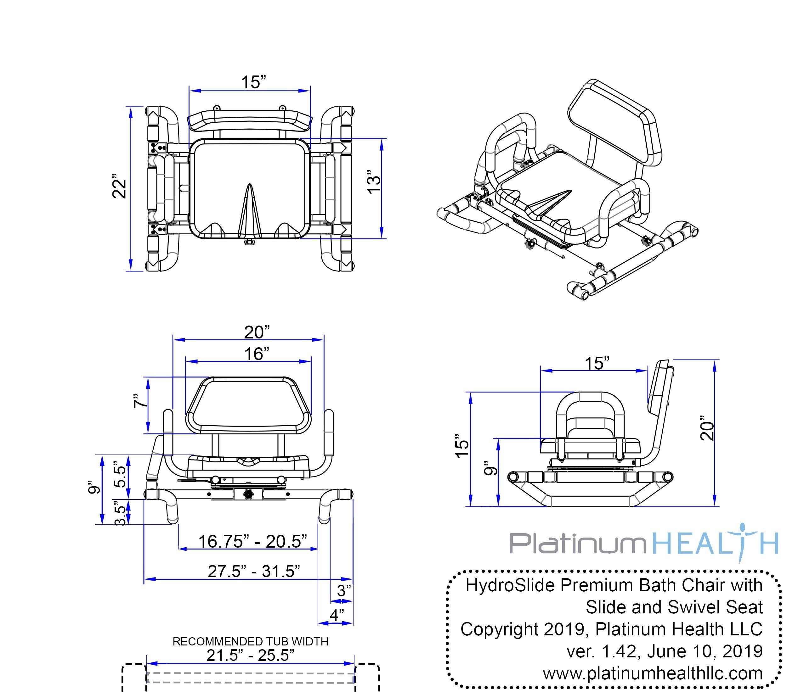 HydroSlide Sliding Bath Chair with Swivel Seat - Adjustable Shower Chair for Elderly & Disabled - Non-Slip Bathroom Safety Seat for Seniors, Handicap & Post-Surgery Recovery (Ideal for Bathing, Showering & Mobility Assistance)