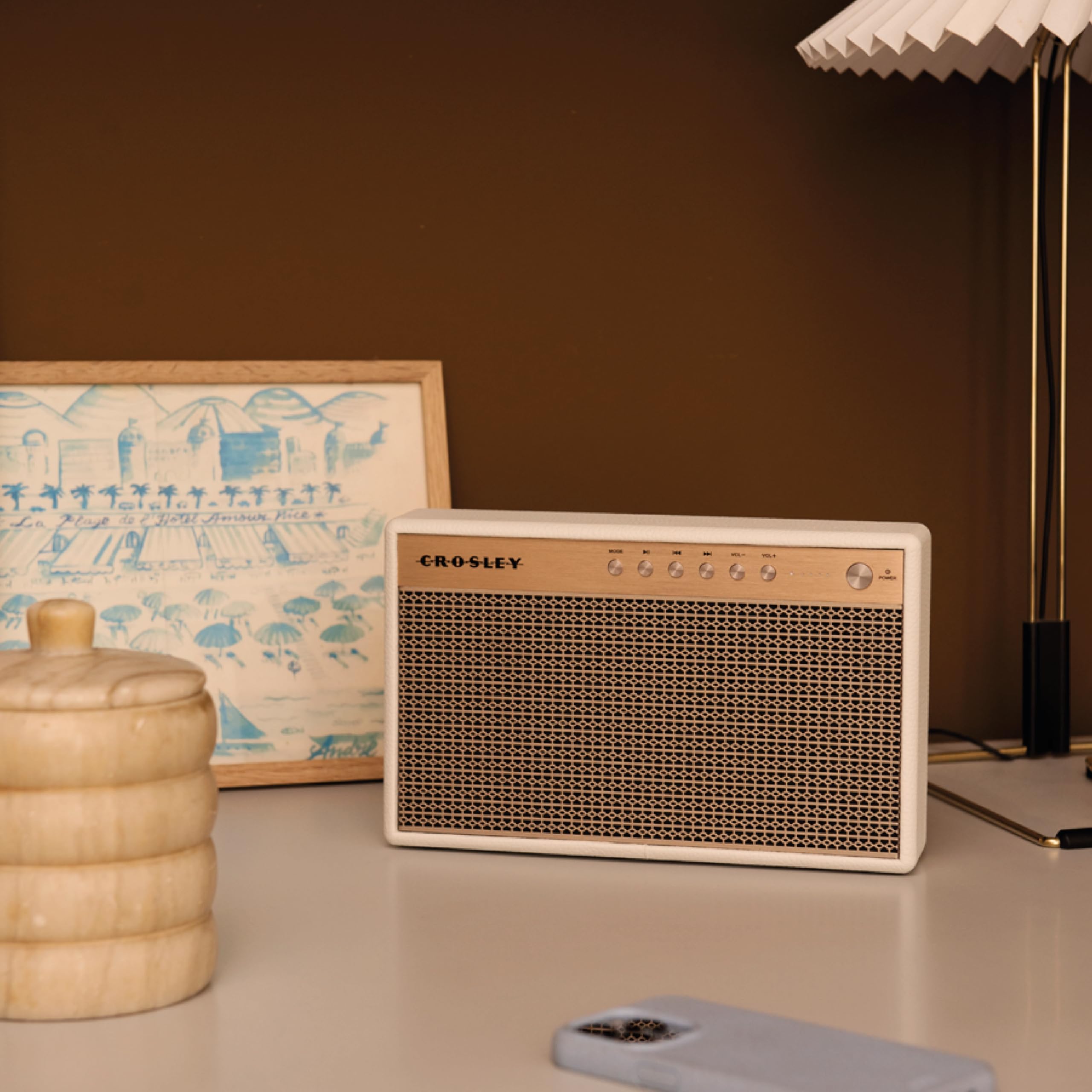 Crosley Montero Retro Bluetooth Speaker - Portable Wireless Speaker with 20W Power, 8H Playtime & USB Charger (White) - Perfect for Home, Office, Travel & Outdoor Parties