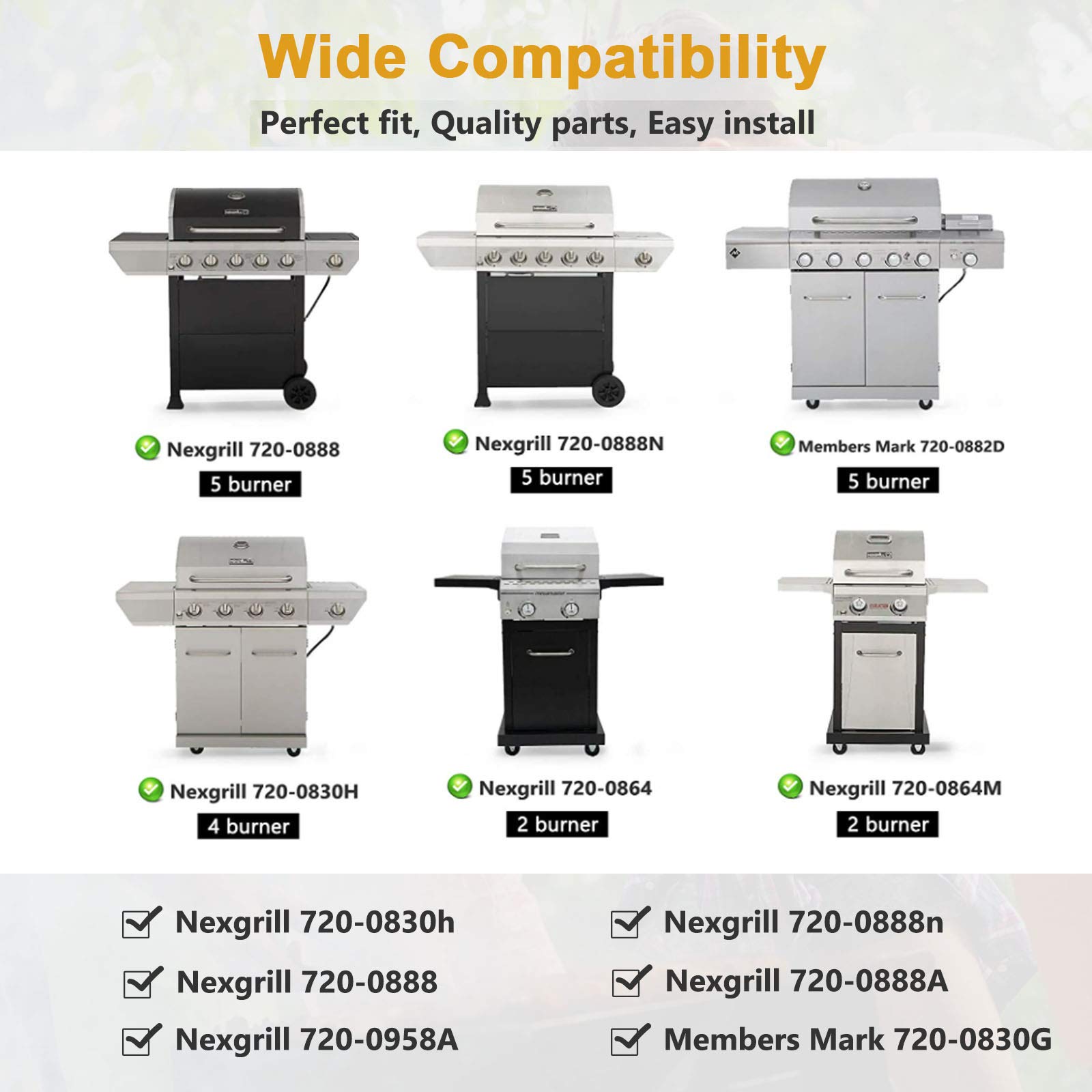 Nexgrill 5 Burner Replacement Parts - Heat Plate Shields, Burner Tubes & Ignition Electrodes Compatible with Models 720-0888N, 720-0888, 720-0864, 720-0830H & Members Mark 720-0882D - Perfect for BBQ Grill Repair & Maintenance