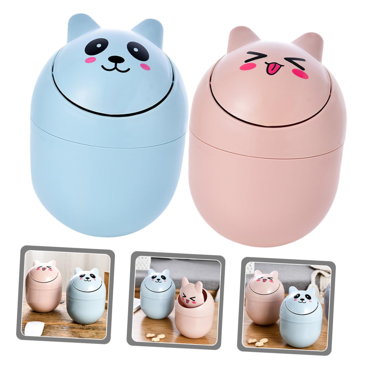 Zerodeko Small Desk Trash Can Set of 2 - Mini Waste Basket for Office, Living Room, Bedroom - Durable PP Material - Perfect for Home, Work & Study Spaces