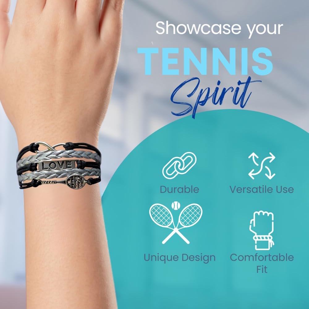 Sportybella Tennis Bracelet with Racket Charm - Infinity Love Tennis Jewelry for Women | Perfect Gift for Tennis Players, Partners & Teams | Ideal for Matches, Training & Special Occasions