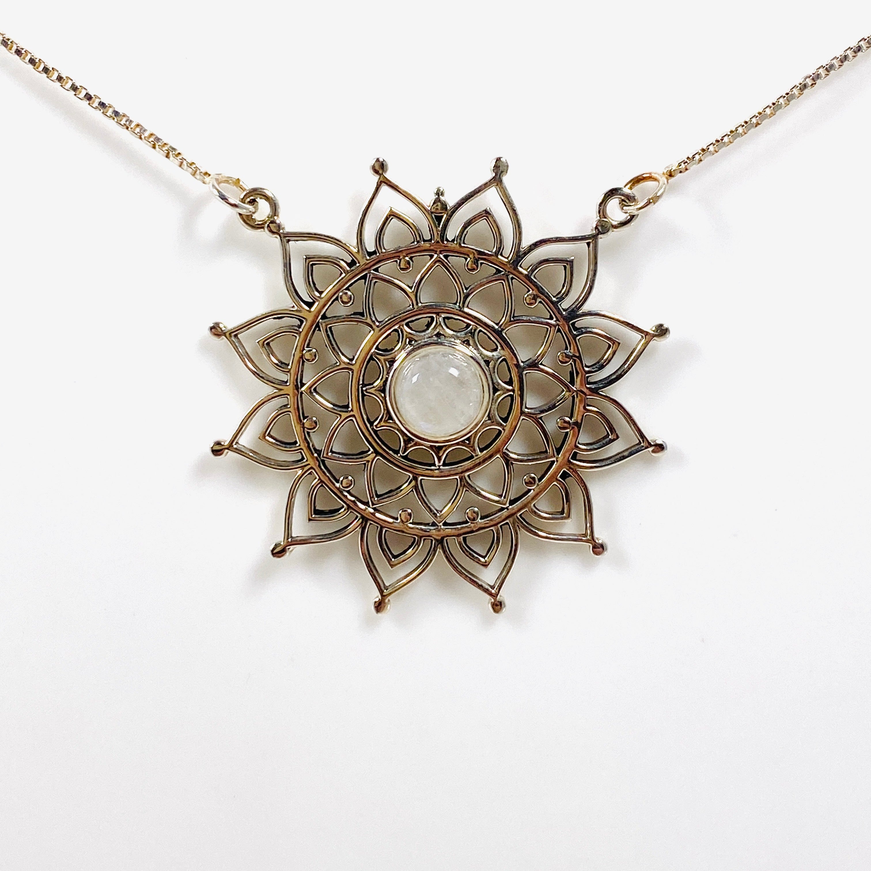 Moonstone Mandala Necklace NK340 MS - Healing Crystal Jewelry for Meditation & Spiritual Protection | Perfect for Yoga, Reiki & Energy Work