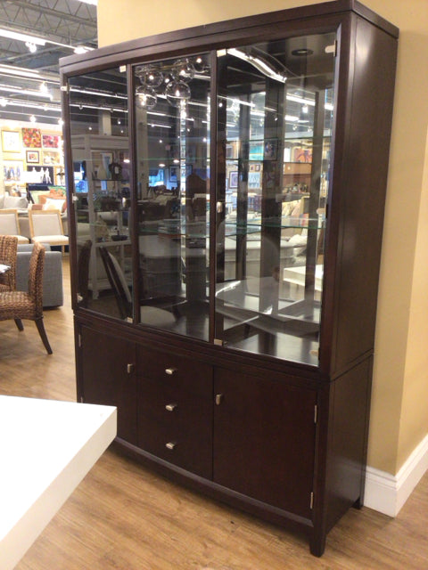 American Drew Dark Wood Two-Piece China Cabinet - Elegant Display & Storage for Fine China, Glassware & Collectibles - Perfect for Dining Rooms, Kitchens & Home Decor