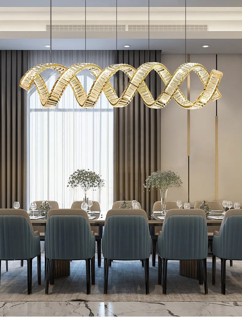 Wave Crystal Pendant Light - Modern Elegant Chandelier for Dining Room, Living Room & Bedroom | Energy Efficient LED Lighting Fixture for Home Decor & Interior Design