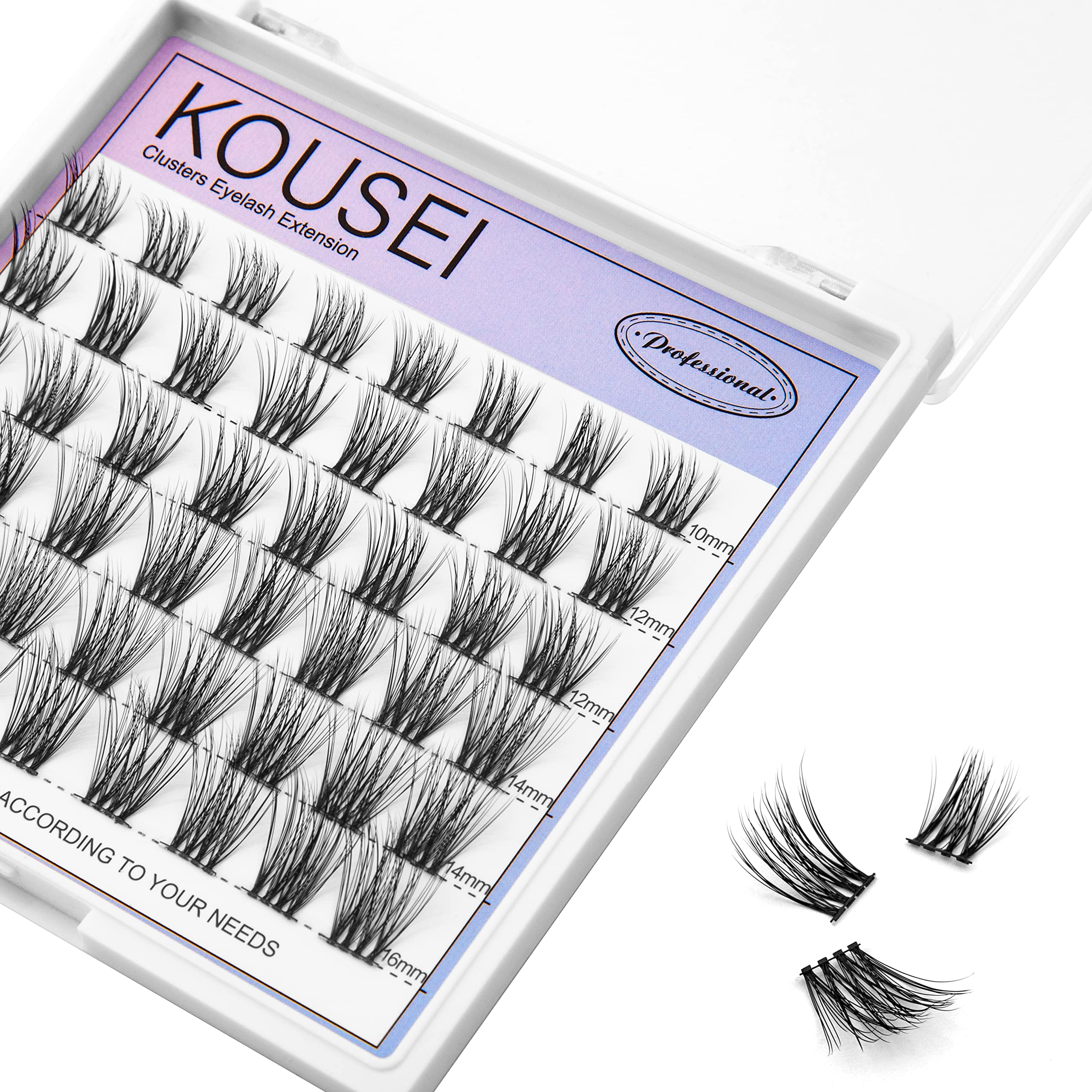 KOUSEI DIY Individual False Eyelash Extensions - 48 Clusters 3D Curl Lashes, Cat Eye Fake Eyelashes for Natural Look (10-16mm, 48pcs) | Soft Wispy Lashes for Daily Wear, Parties & Special Occasions
