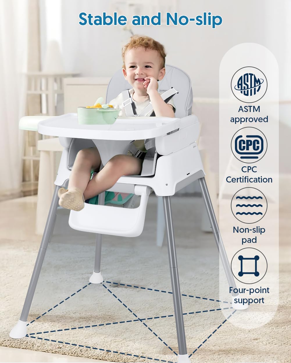 Bellababy 3-in-1 Adjustable Convertible Baby High Chair - Lightweight Portable Toddler Feeding Seat with Easy Clean Fabric - Perfect for Home, Travel & Restaurant Dining