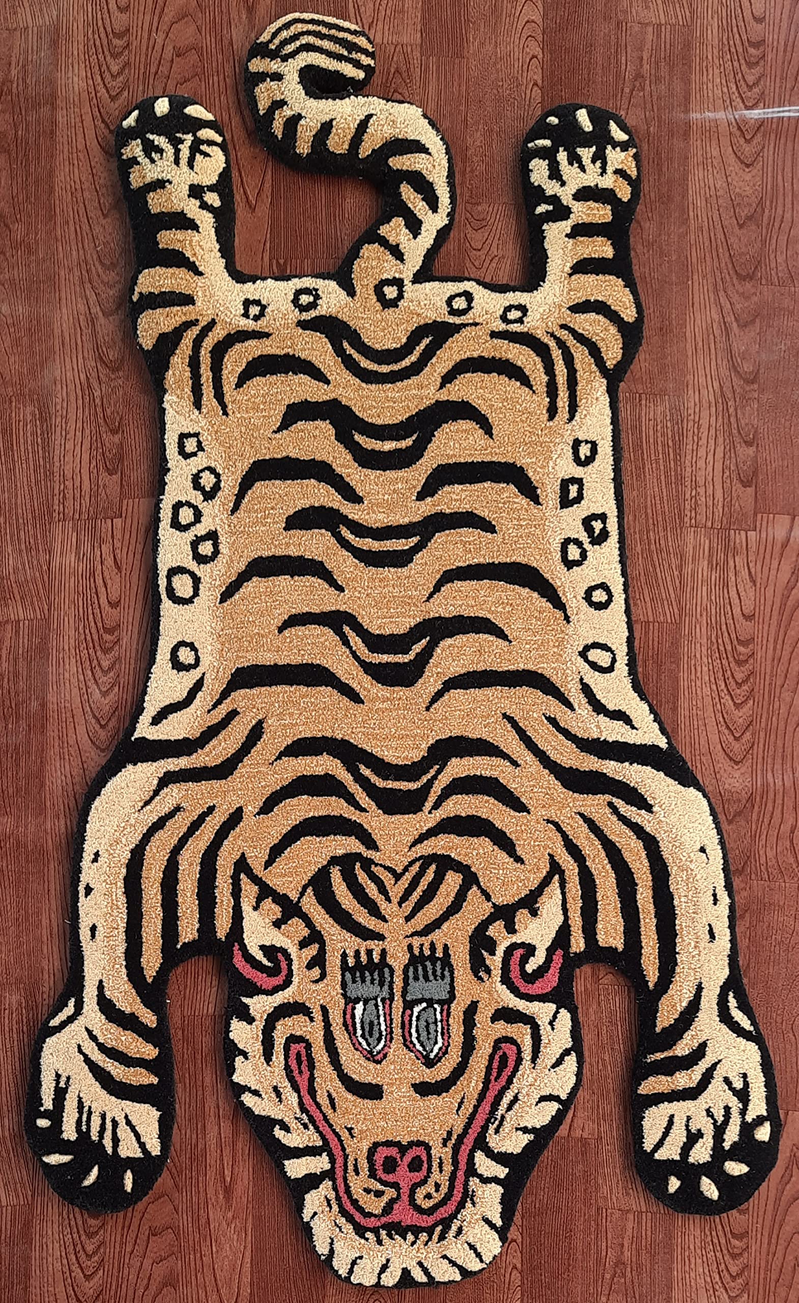 Handmade 100% Wool Tibetan Tiger Skin Pattern Rug 3x5 ft - Tufted Animal Print Carpet for Living Room, Bedroom & Home Decor | Boho Chic, Luxury Floor Mat for Cozy Spaces