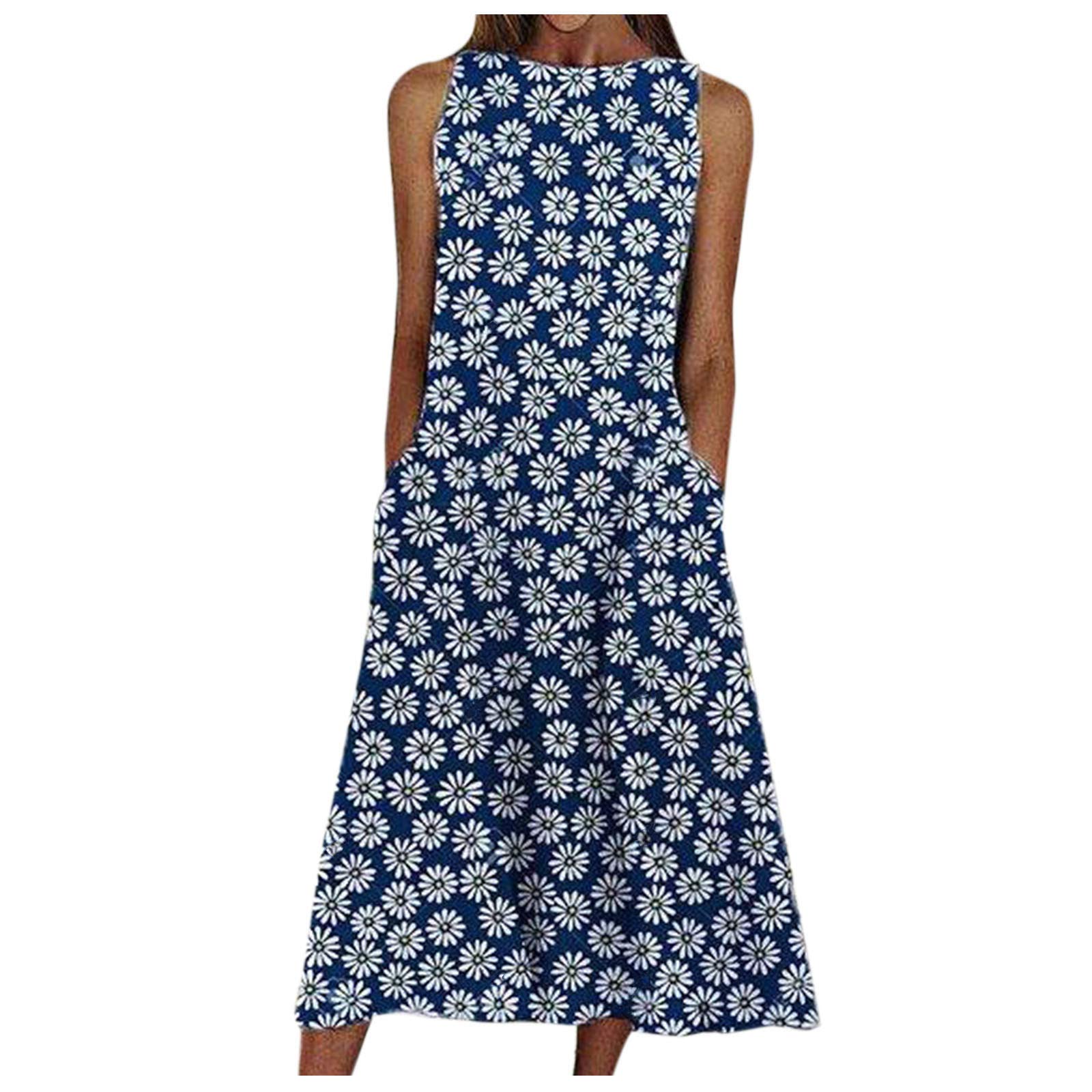 Women's Swing Round Maxi Dress with Holiday Print & Pocket - Beach Summer Outfits for Vacation, Party & Casual Wear