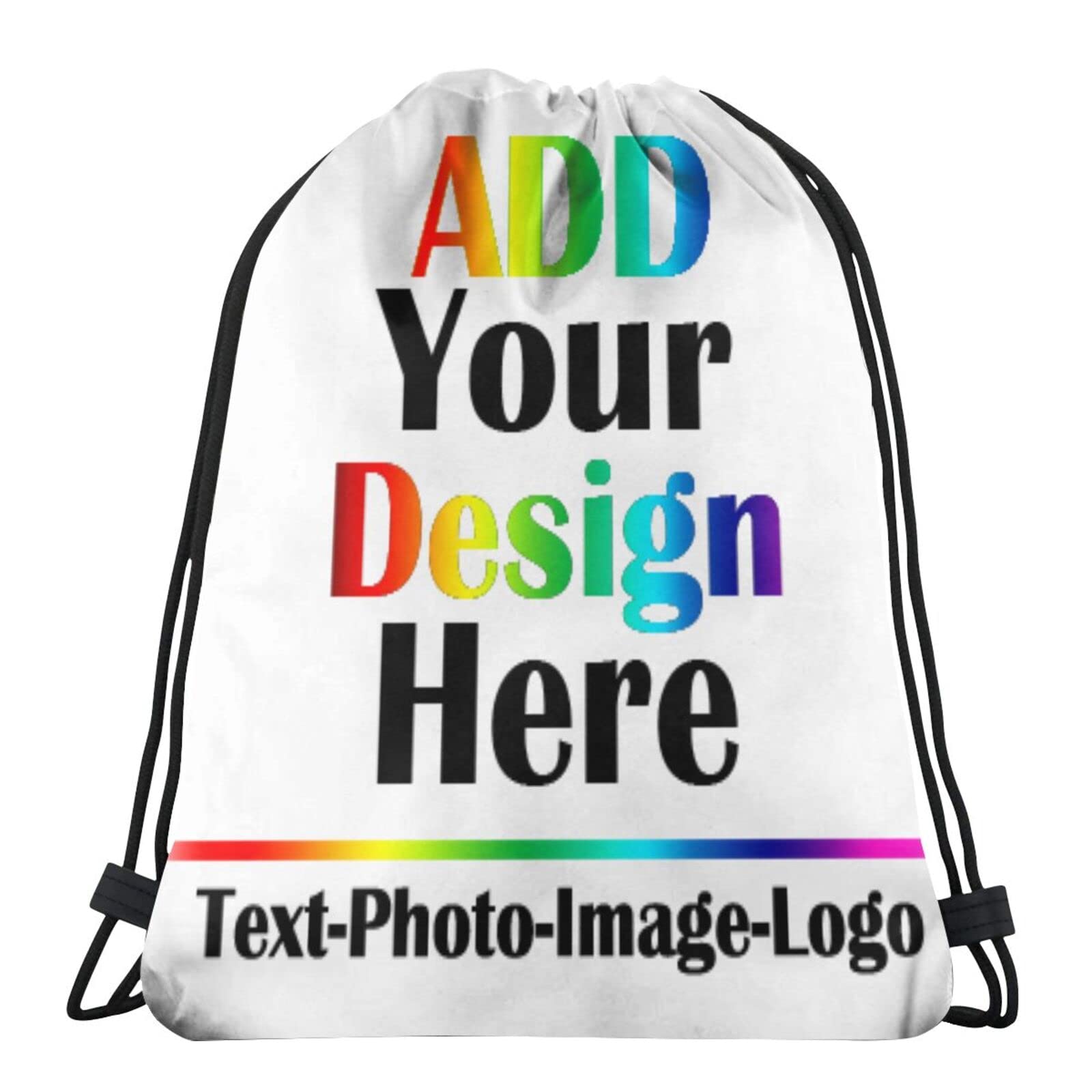 Custom Personalized Gym Drawstring Bags - Add Your Photo/Text/Logo - Lightweight Sports Backpack for Men & Women - Perfect for Yoga, Travel, School & Shopping (White)
