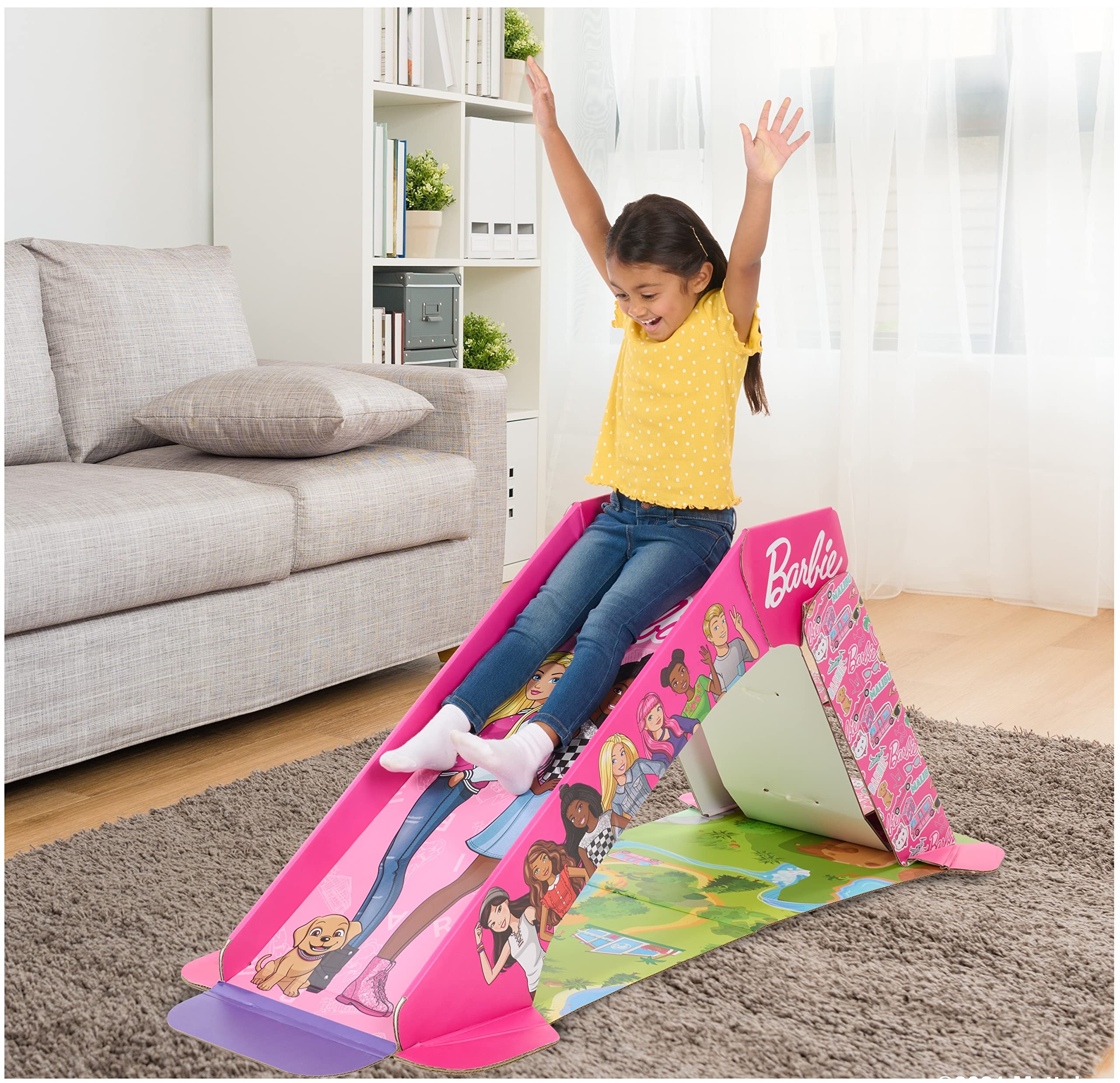 Pop2Play Barbie Indoor Slide for Toddlers - Safe & Sturdy Kids Slide for Ages 2-6 Years (Up to 50 lbs) - Foldable Pop Up Play Slide for Home, Nursery, Daycare - Multicolor Toddler Slide for Indoor Play & Birthday Parties