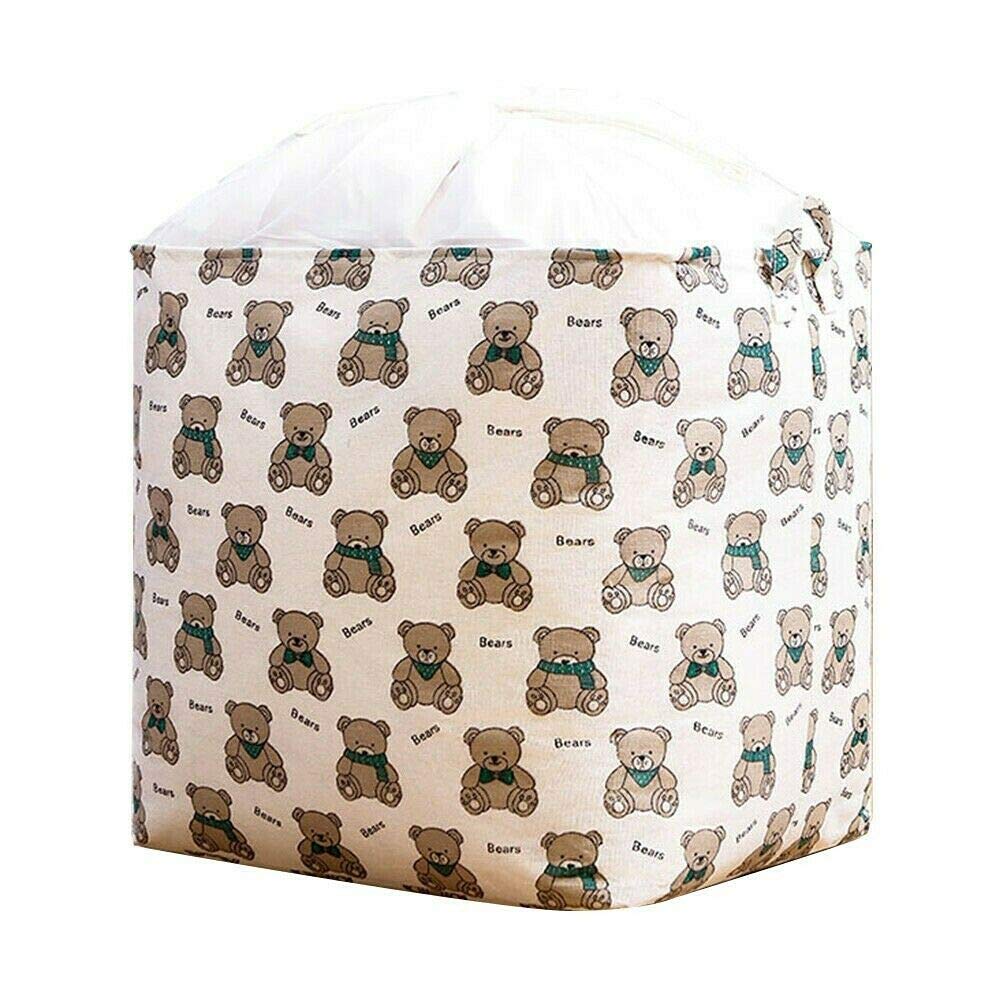 Magik 100L Large Rectangular Laundry Basket with Handles & Drawstring - Heavy Duty Storage Bin for Clothes, Toys, Blankets - Perfect for Bedroom, Laundry Room, Dorm Organization (Bear Design)