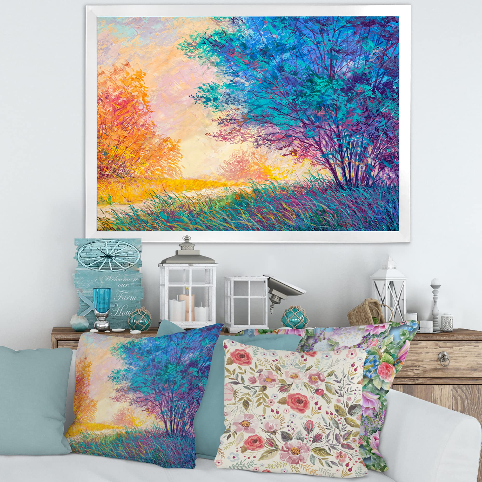 Autumn Sunset Landscape Framed Wall Art - Traditional Home Decor for Living Room, Bedroom & Office