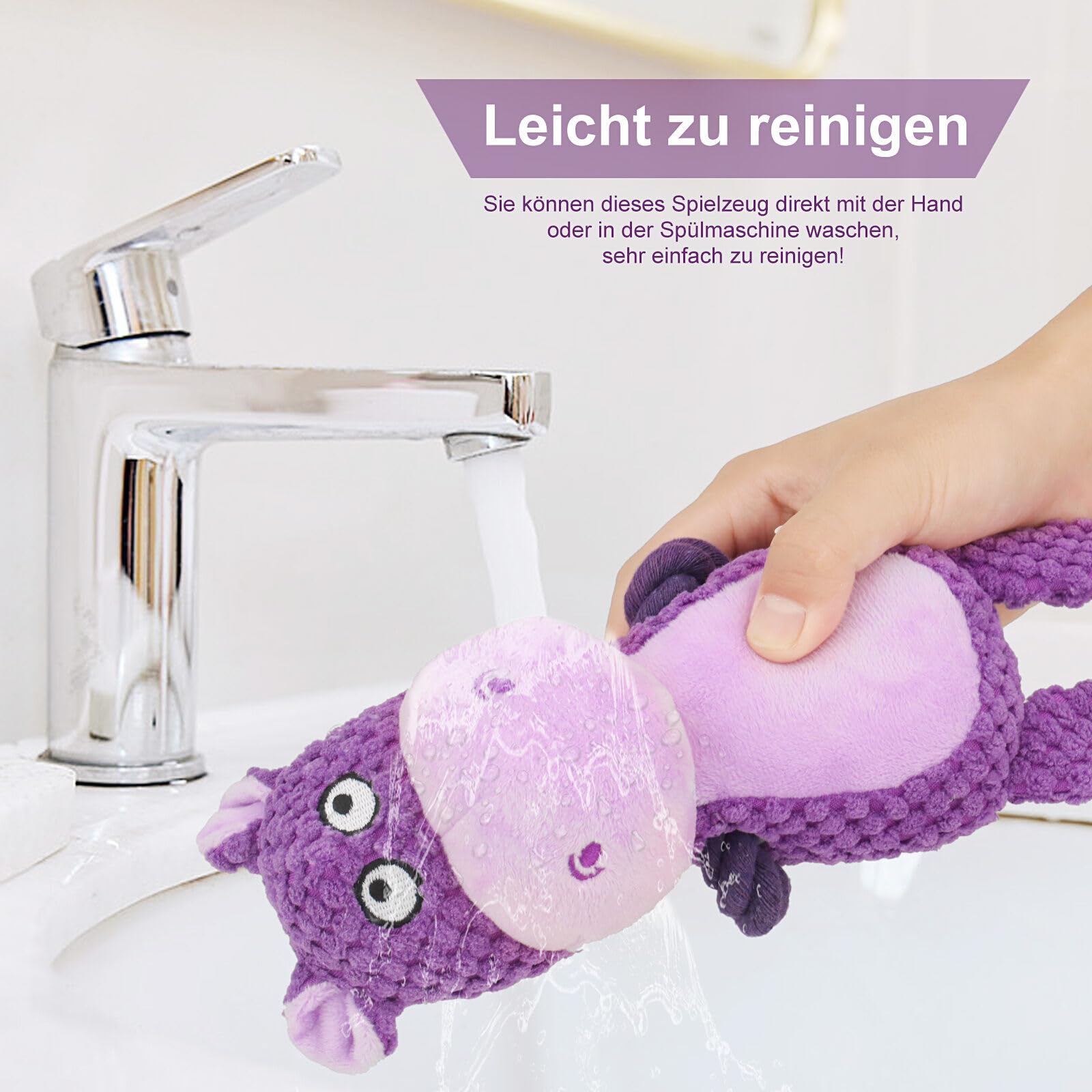 Durable Dog Chew Toys with Squeaker & Crinkle Paper - Interactive Plush Stuffed Animal & Cotton Rope Puppy Toys for Small & Medium Dogs - Purple Hippo Design - Perfect for Playtime, Training & Teething Relief