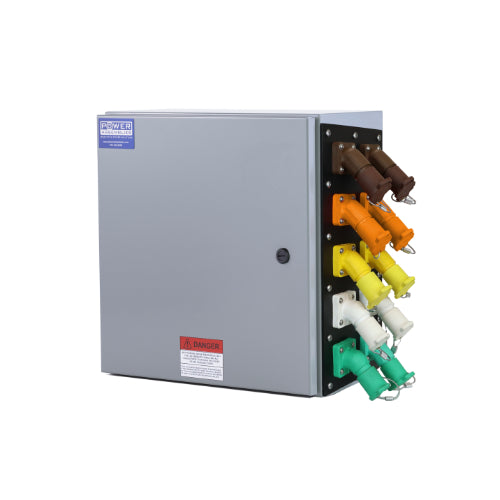 800A 277/480V Threaded Post Camlock Connection Box with Female Neutral - Heavy Duty Power Distribution for Construction Sites and Industrial Applications