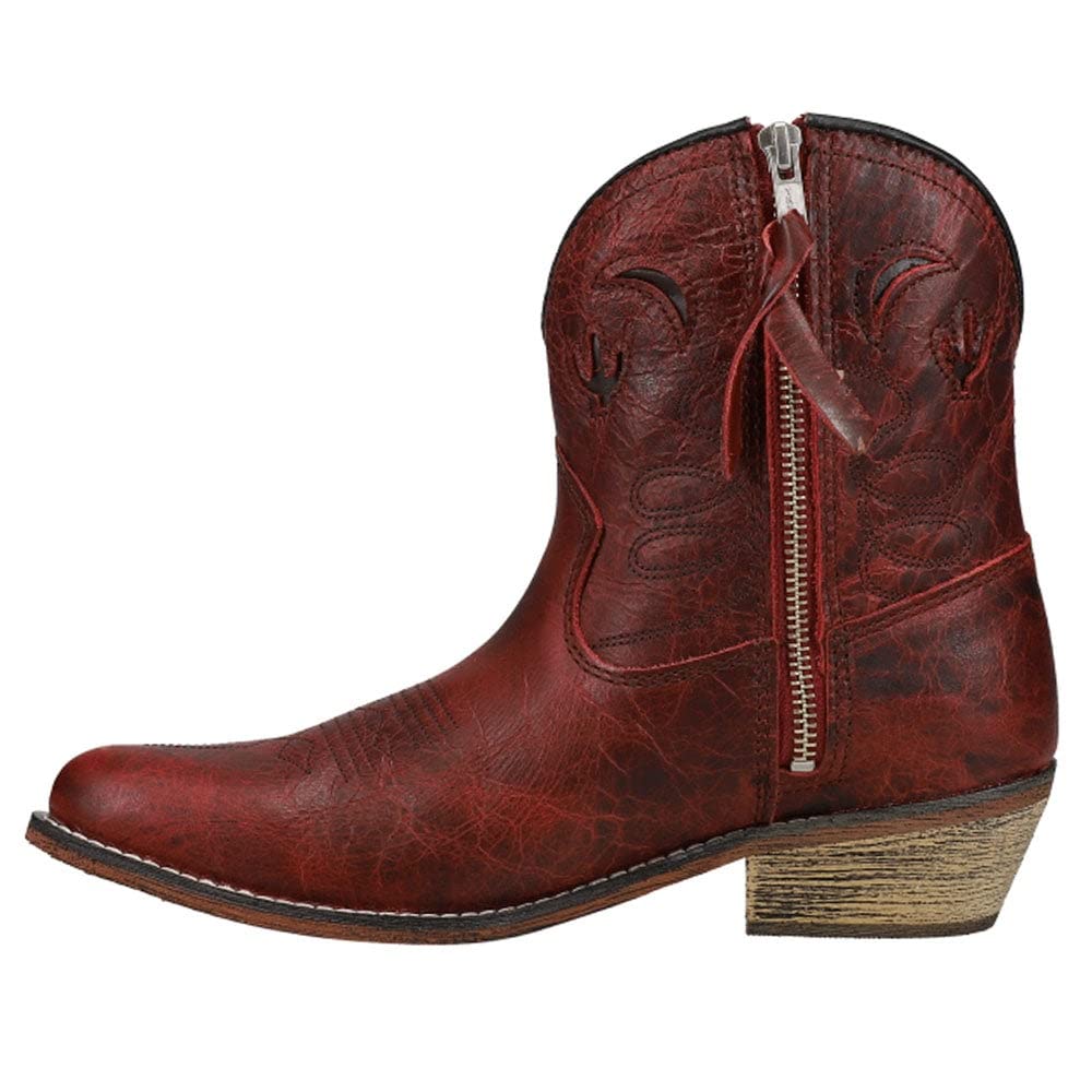 Dingo Women's Adobe Rose Pointed Toe Ankle Boots - Low Heel 1-2 Inch - Red Leather Casual Shoes - Size 6 M - Perfect for Office, Date Night & Fall Fashion