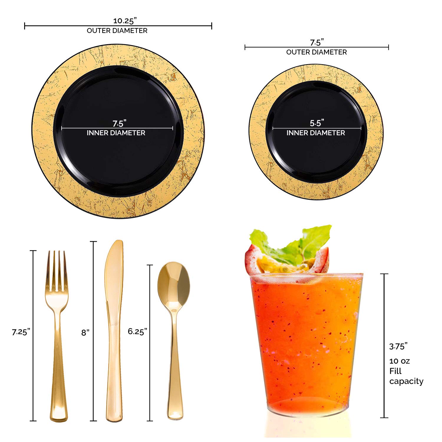 Smarty Had A Party 10.25 Inch Black & Gold Wedding Dinner Plates - 60-Piece Set for Wedding Receptions, Bridal Showers & Formal Events