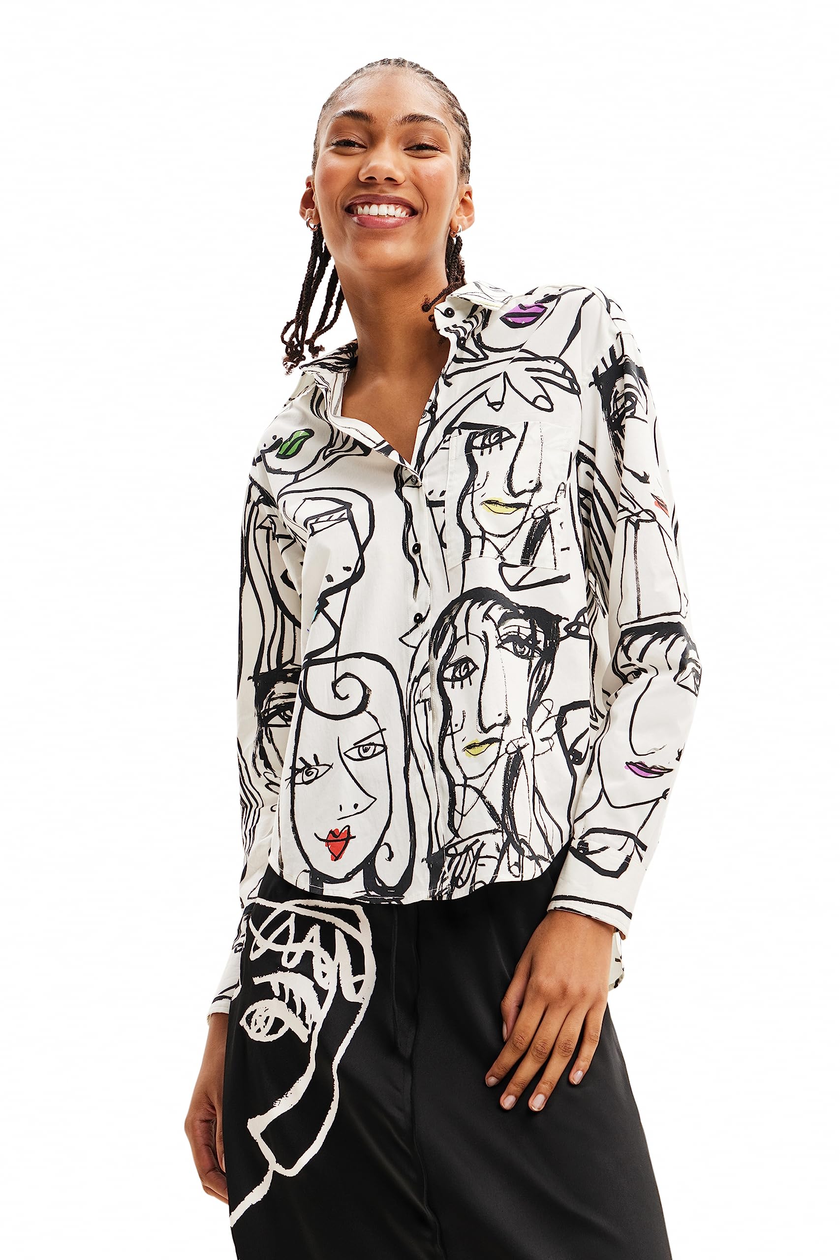 Desigual Women's Arty Faces Graphic T-Shirt - Stylish Casual Top for Women | Perfect for Everyday Wear, Weekend Outfits & Street Fashion