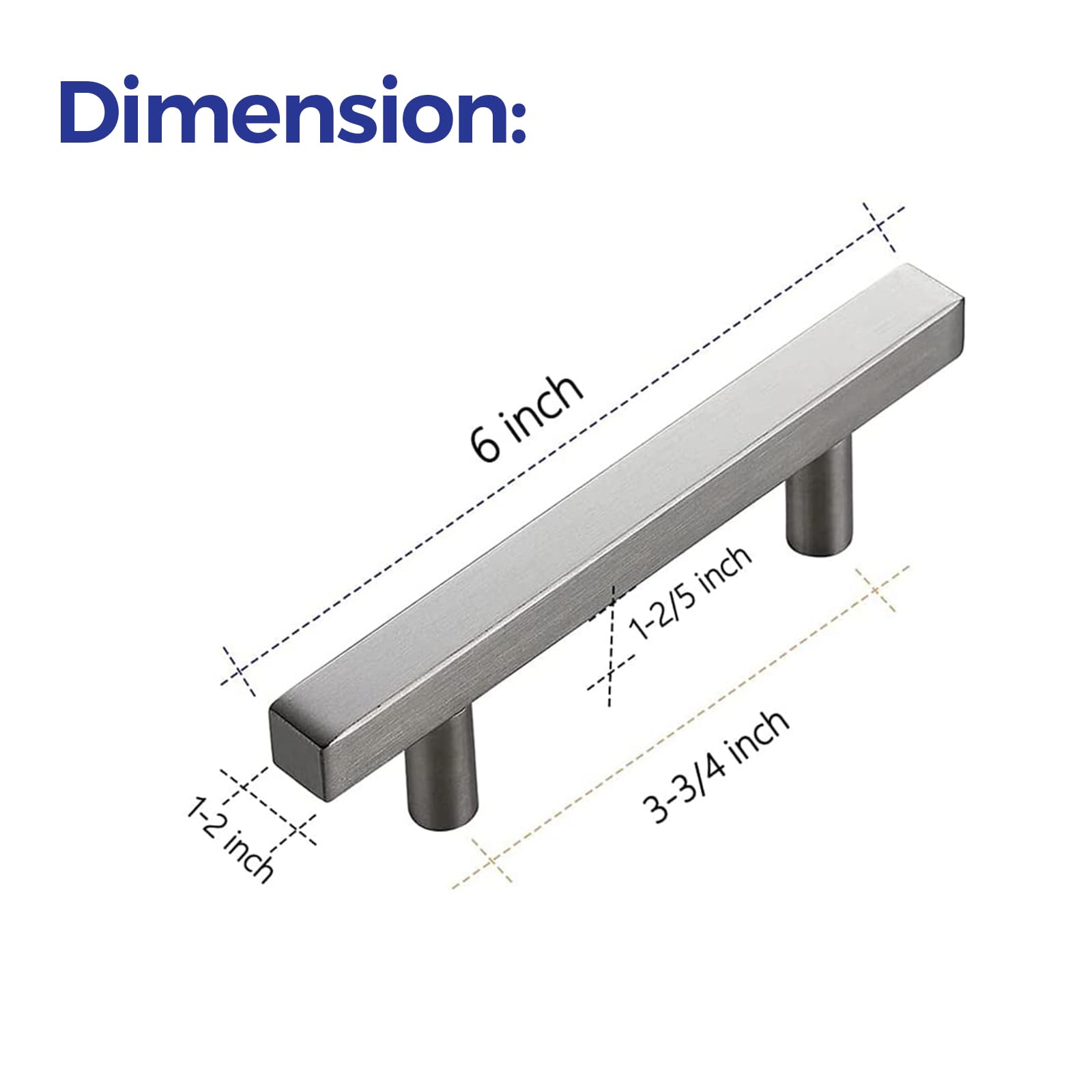 50 Pack Brushed Nickel 6 Inch Square Cabinet Pulls - Stainless Steel Kitchen Drawer Handles (6” Length, 3.75” Hole Center) - Perfect for Modern Kitchen Cabinets & Bathroom Vanities