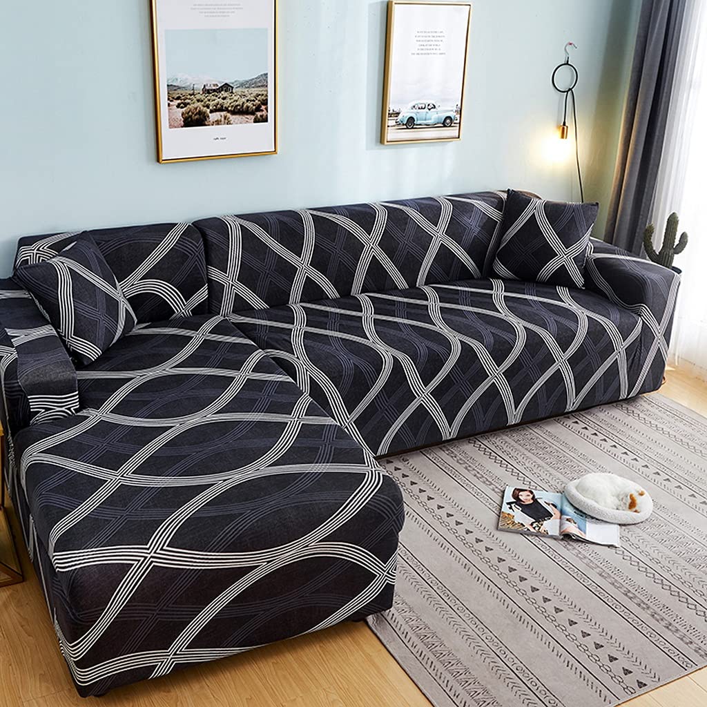 LEIGE Geometric L-Shaped Sofa Cover - Stretchable Spandex Fabric for 4-Seat Corner Couch (235-300cm) - Perfect for Living Room, Sectional Sofa Protection & Home Decor Upgrade