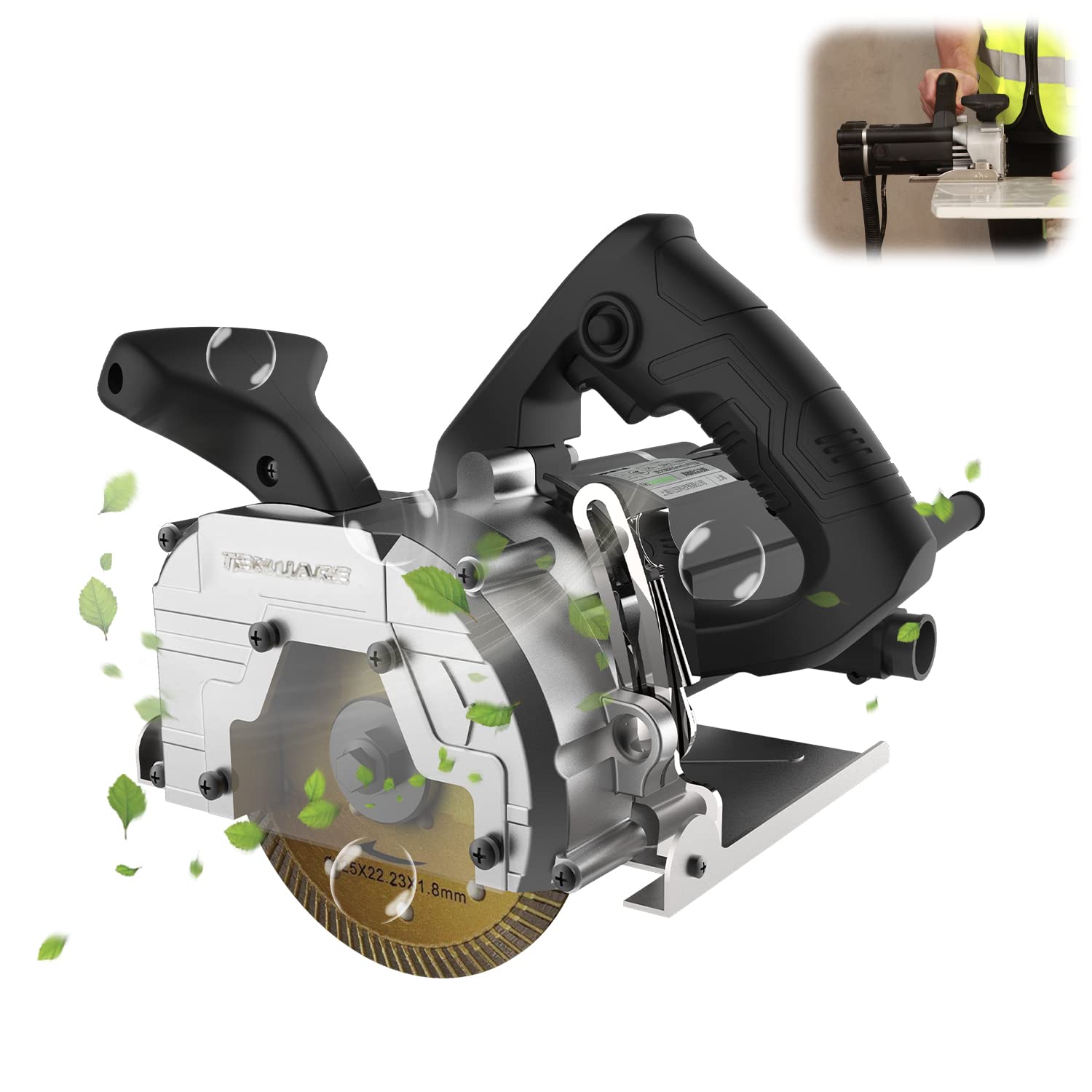 Tekware 5-Inch Masonry Saw with Dust Extraction - 110V Lightweight Circular Saw for Wood, Masonry, Tile & Concrete Cutting - Perfect for DIY Projects, Home Renovations and Professional Construction Work