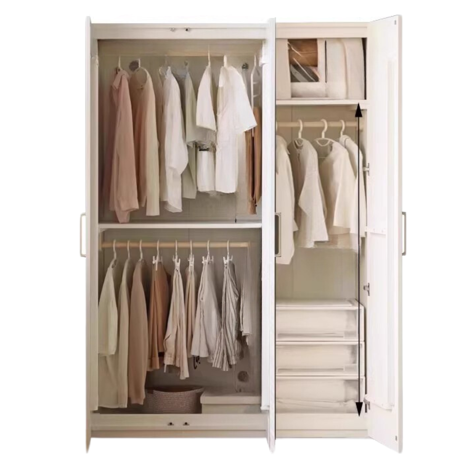 French Cream Pine Solid Wood Wardrobe - Elegant Bedroom Storage for Clothes & Accessories | Perfect for Master Bedroom, Guest Room & Walk-In Closets