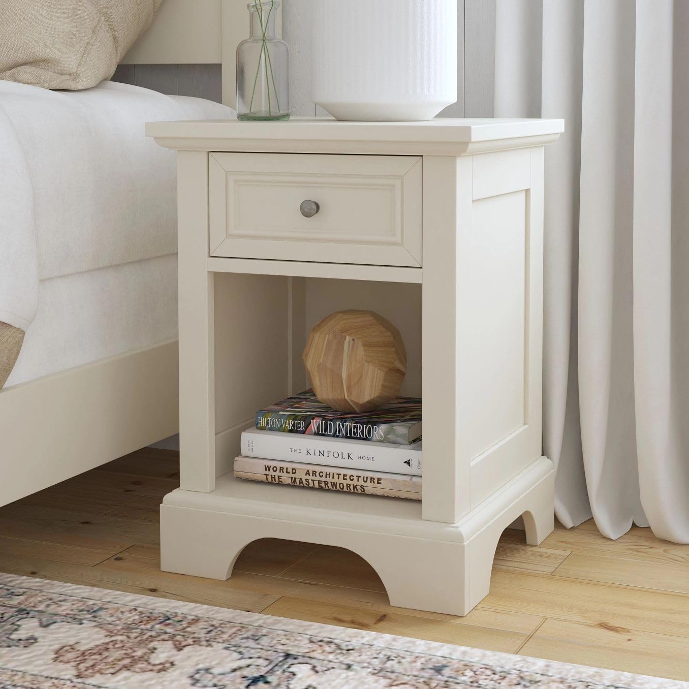 Homestyles Naples Off-White Nightstand with Drawer - Bedside Table for Bedroom, Living Room & Guest Room - Modern Storage Furniture with Smooth Gliding Drawer