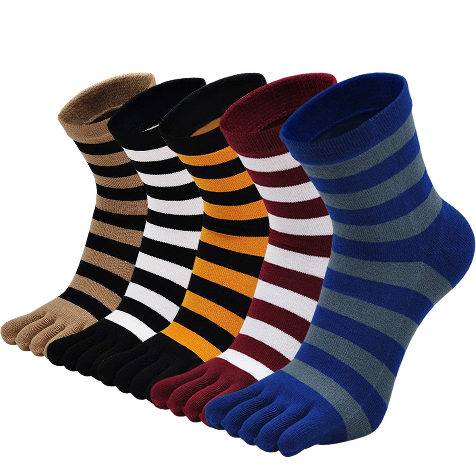 Artfasion Men's Cotton Toe Socks 5-Pack - Breathable Five Finger Socks for Running, Yoga & Casual Wear - Fun Crew Ankle Socks for Sports & Everyday Comfort