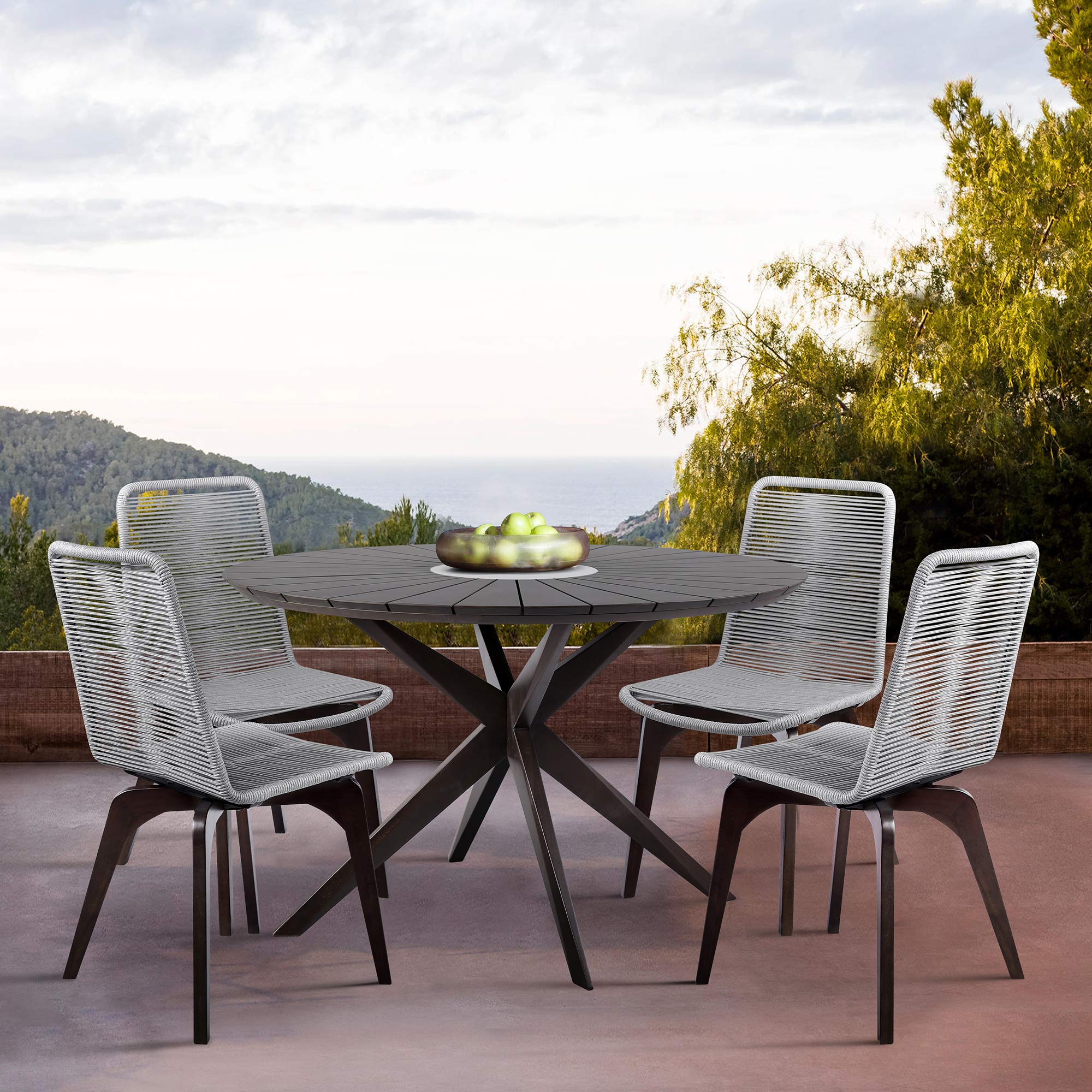 Armen Living Oasis 5-Piece Outdoor Patio Dining Set - Dark Eucalyptus & Stone - Perfect for Backyard, Garden, and Poolside Entertaining