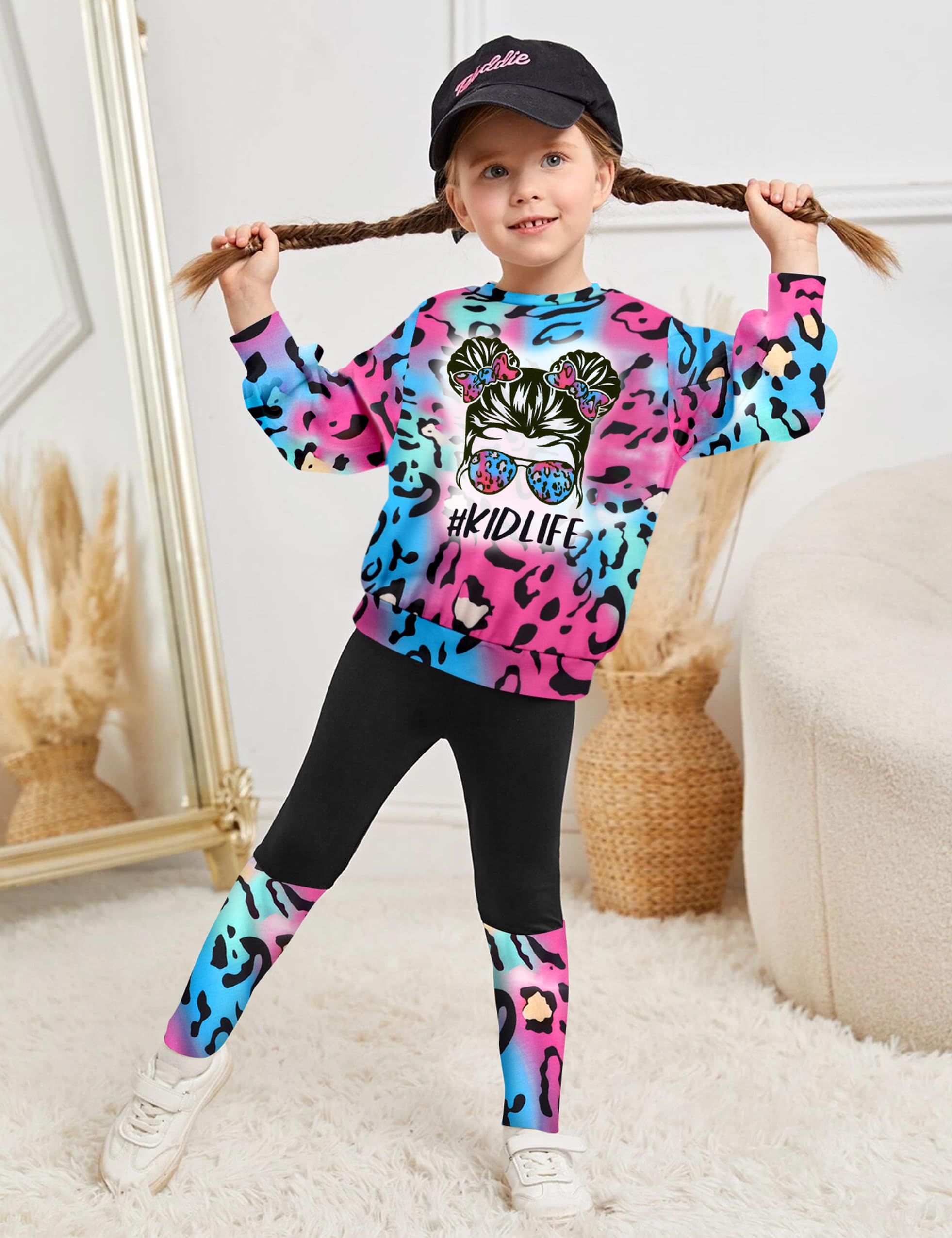 Tie Dye Sweatsuit 2-Piece Set for Toddler Girls - Cute Graphic Pullover Top & Pants Outfit for Fall & Winter | Playdate, Preschool & Holiday Wear