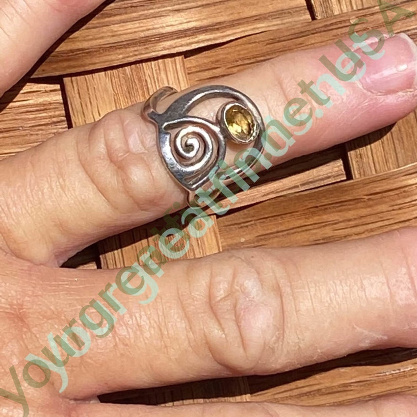 Sterling Silver Swirl Ring with Golden Citrine - Size 5.5 - Elegant Jewelry for Women - Perfect for Weddings, Parties & Everyday Wear