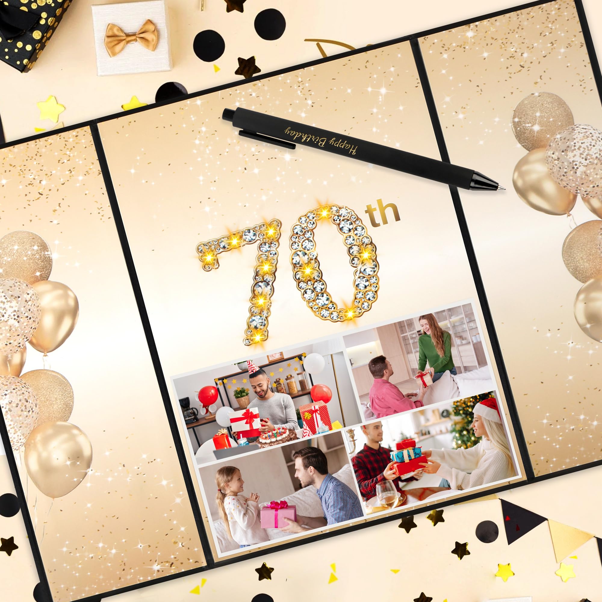 Farochy 70th Birthday Guest Book - Elegant Black & Gold Signature Book for Milestone Celebrations | Perfect for 70th Birthday Parties, Anniversary Events & Retirement Gatherings
