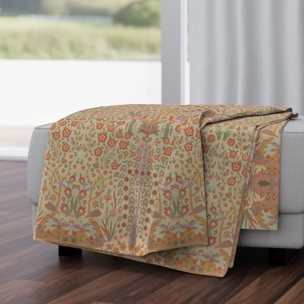 Soft Plush Minky Throw Blanket 50x70 Inches - Damask Renaissance Medieval Persian Garden Paradise Design | Cozy Blanket for Bed, Sofa, Couch & Home Decor