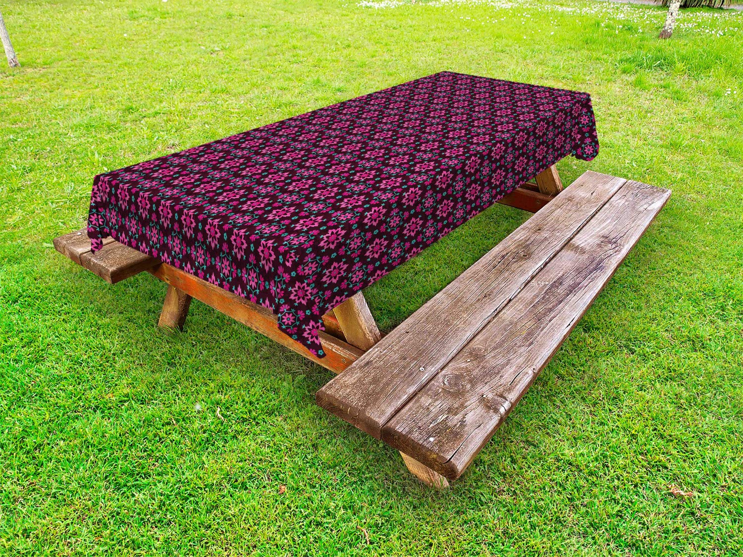 Ambesonne Floral Outdoor Tablecloth - Vibrant Botany Lily & Boho Pansy Design, Washable Picnic Table Cover 58