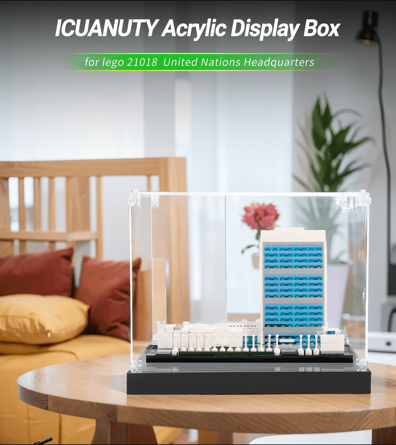 LEGO Architecture United Nations Headquarters 21018 Display Case - Clear Acrylic Showcase for LEGO Sets - Perfect for Home Decor, Office Display & Collector's Showcase