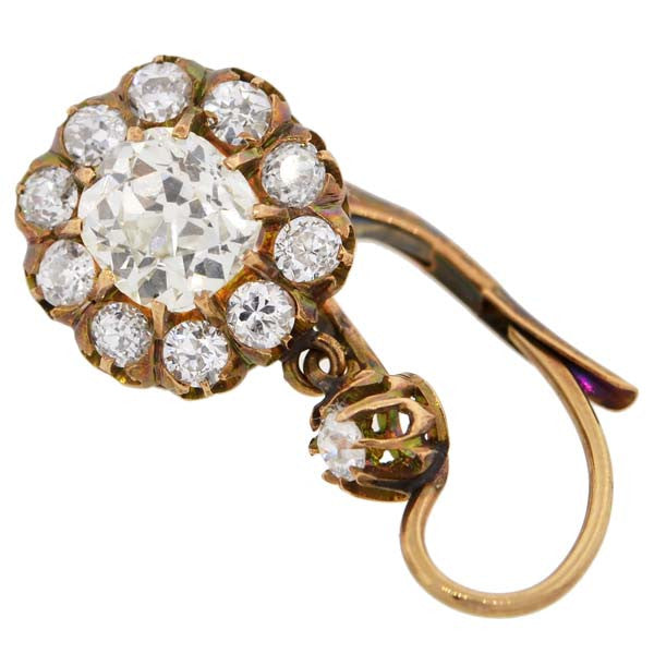 Victorian Style 18K Yellow Gold Diamond Cluster Earrings - 3.40 Carat Total Weight | Elegant Vintage Jewelry for Weddings, Anniversaries & Special Occasions