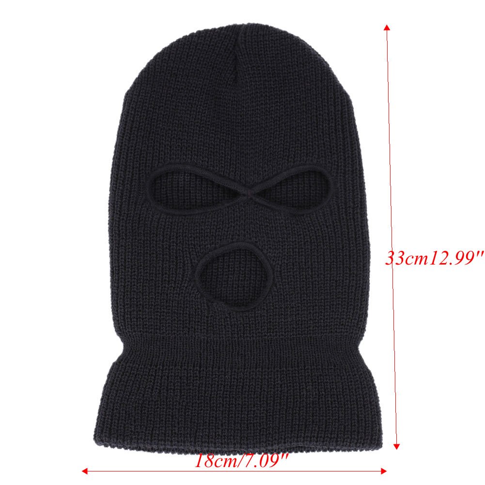 Men's 3 Hole Ski Mask - Winter Motorcycle Balaclava, Black Knit Face Shield Beanie for Snowboarding, Skiing & Outdoor Activities