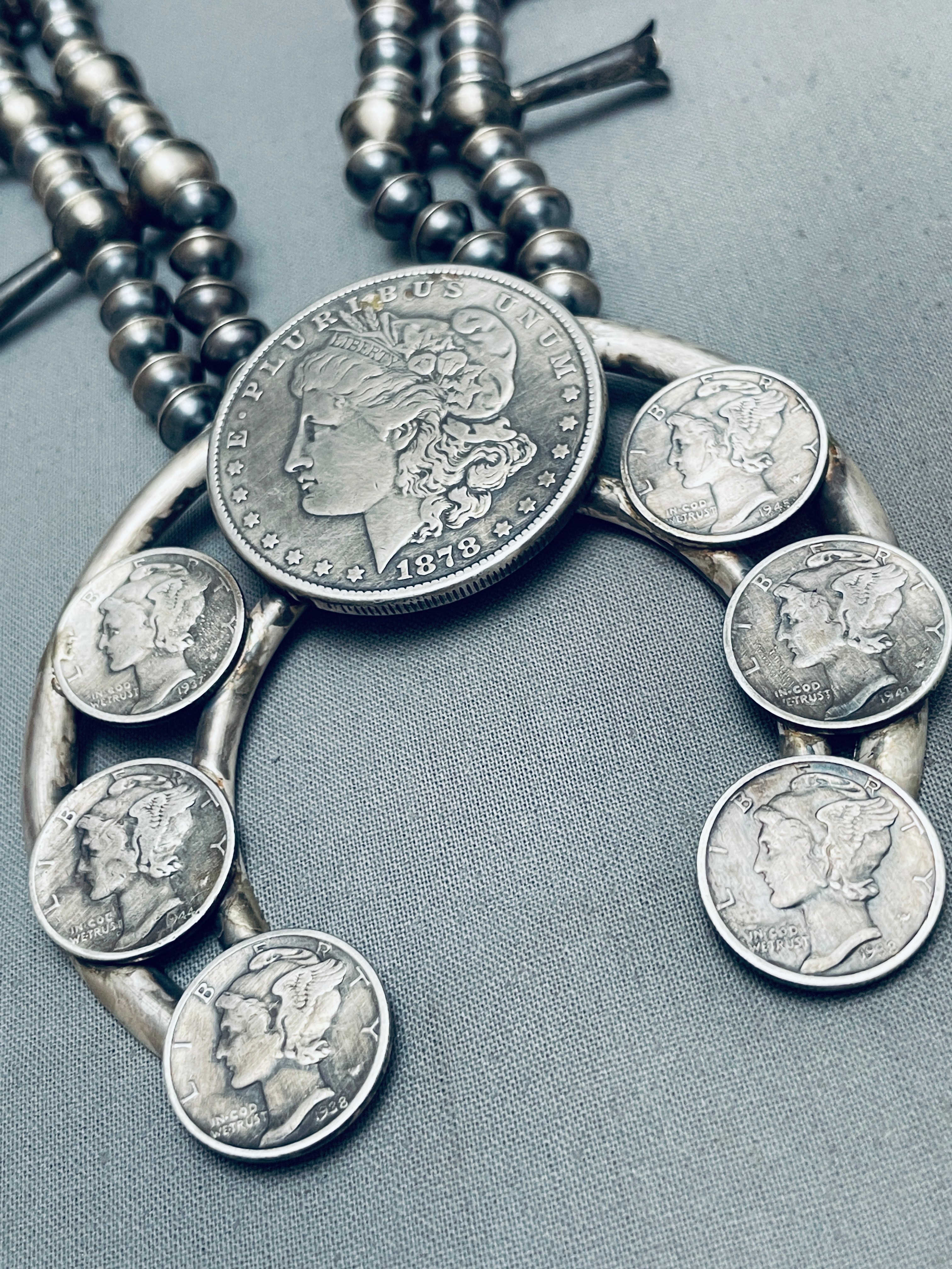 Vintage Navajo Sterling Silver Squash Blossom Necklace - 127g Authentic Native American Coin Jewelry - Perfect for Boho Fashion, Western Wear & Special Occasions