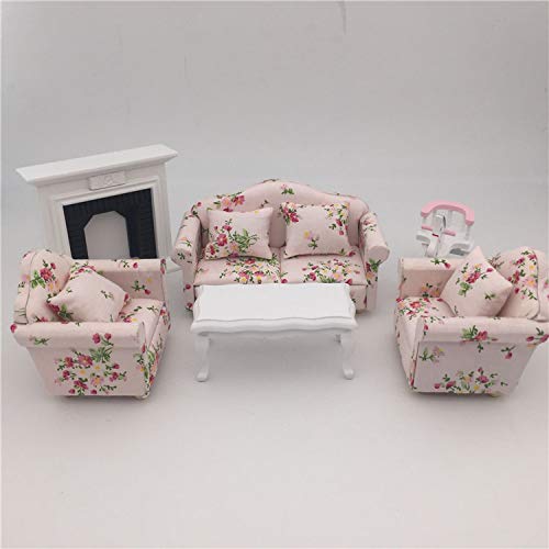 Handmade 1/12 Scale Miniature Dollhouse Furniture - Birch Wood & Fabric Sofa Set with Back Cushions | Perfect for Dollhouse Decor, Model Displays & Collectors