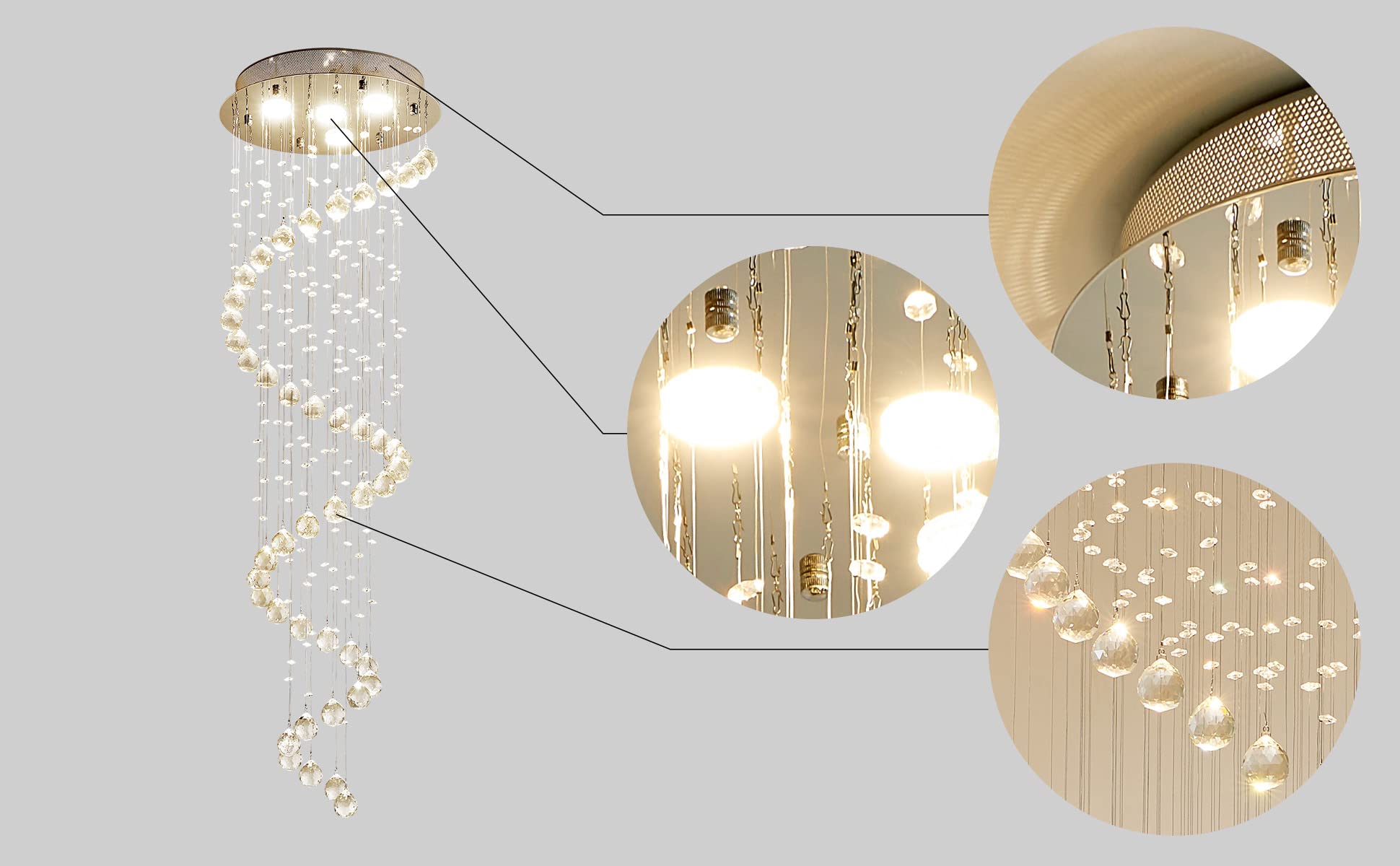Modern Crystal Chandelier 4-Light Pendant - 50