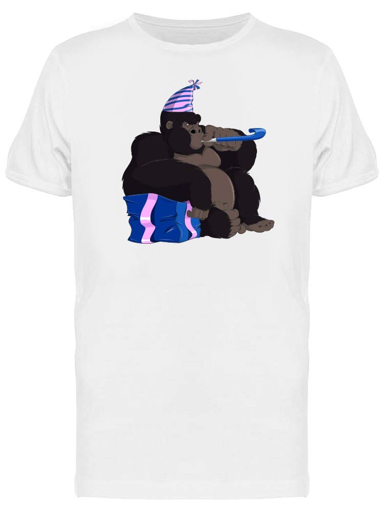 Gorilla On Its Birthday T-Shirt for Men - Funny Animal Graphic Tee for Casual Wear & Birthday Parties