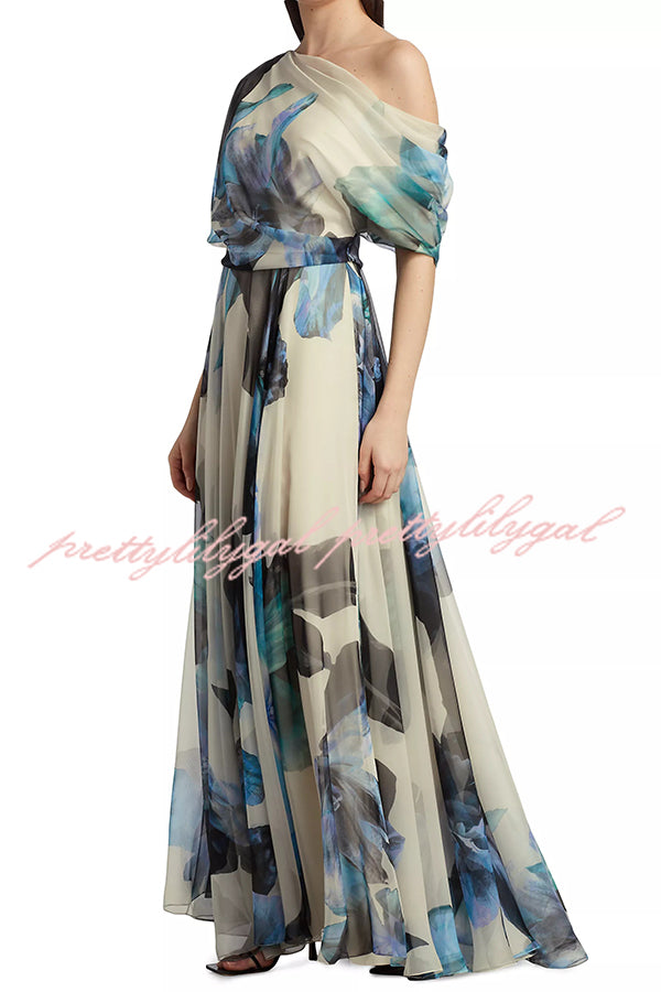 Bohemian One Shoulder Maxi Dress with Unique Print - Flowy Short Sleeve Summer Beach Dress for Women | Perfect for Vacations, Music Festivals & Boho Chic Outfits
