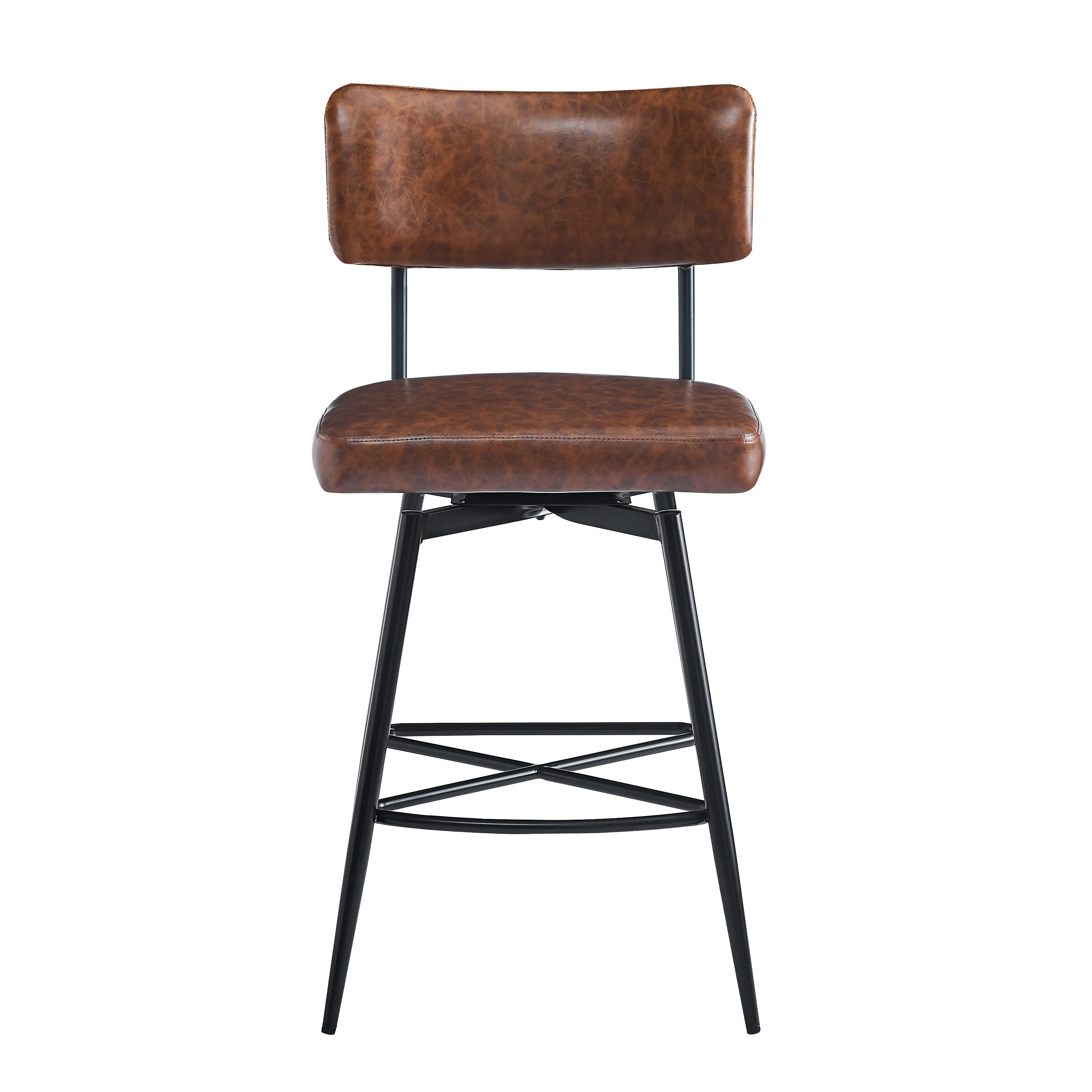 26'' Retro Swivel Counter Stools Set of 2 - Iron Frame & PU Cushioned Bar Stools for Kitchen Island, Breakfast Nook or Home Bar - Vintage Style Adjustable Height Stools
